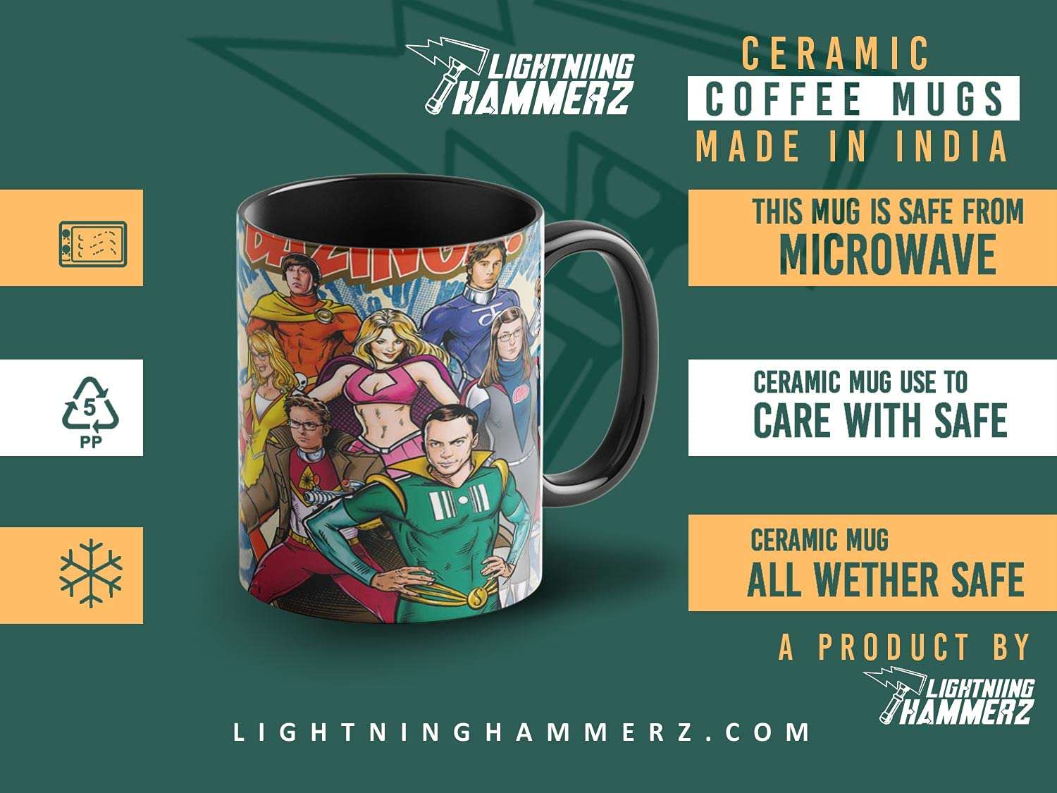 Lightning Hammerz Bazinga Coffee Mug with Print | The Big Bang Theory Printed Mugs | Sheldon Coffee Mugs | Gift for Friends |330ml, Microwave & Dishwasher Safe 6