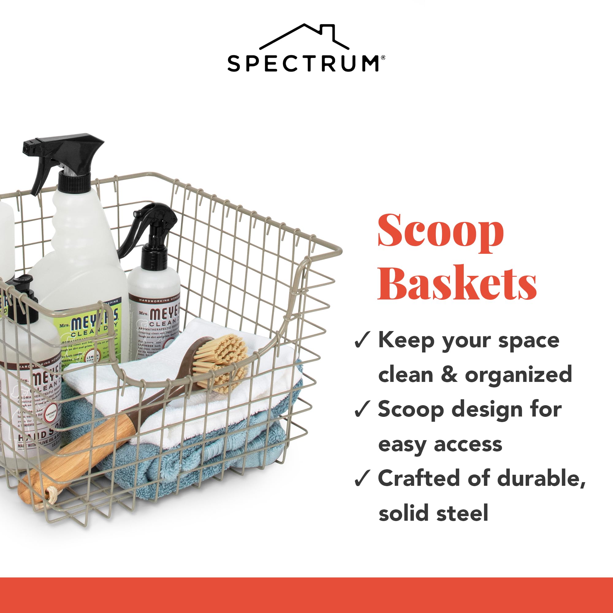 Spectrum Diversified 98977 Scoop Wire Basket, Vintage-Inspired Steel Storage Solution for Kitchen, Pantry, Closet, Bathroom, Craft Room & Garage, Single, Satin Nickel (Pack of 4) 6