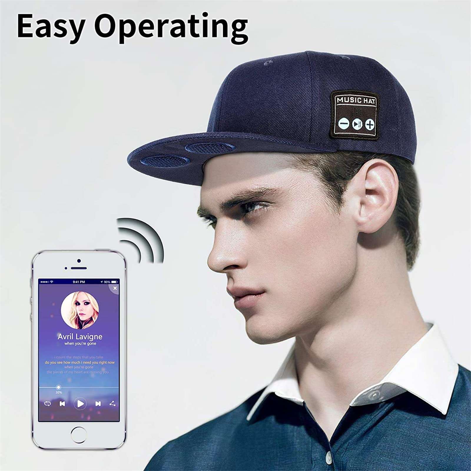 Removable Cap with Bluetooth Speaker, Built-in Microphone in Baseball Cap, Sun Shading, Music Listening, Phone answering (Blue) 5