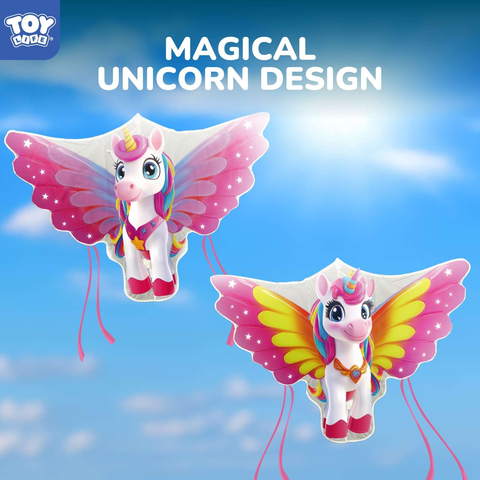 TOY Life 2 Pack 48.4'' Unicorn Kites Easy to Fly for Kids Adults with 328.1 FT String, Beach Kite Outdoor Game Outside Toys Activity, Unicorn Toys for Girls, Gift for Girls 3