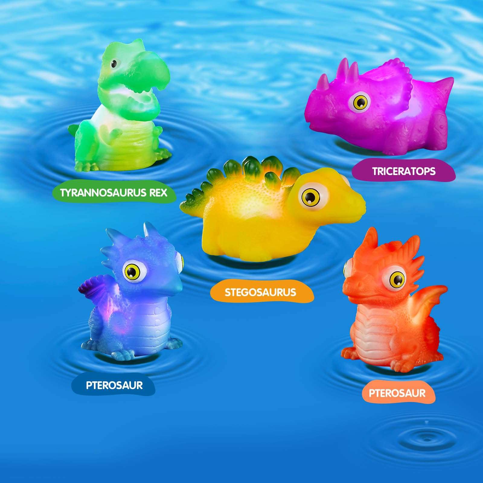 yoliyogo Bath Dinosaur Toy with Light Flashing Model Dinosaur Floating Bathtub Game Bright Figure Dinosaur Set Ideal Gift for Kids 4