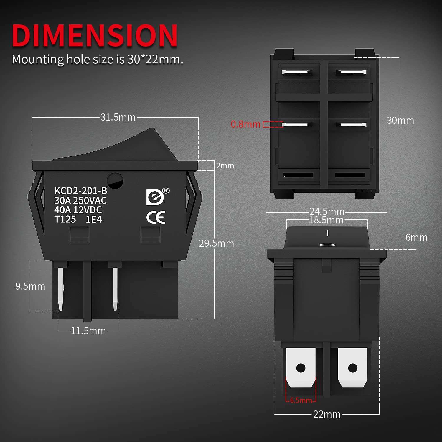 DaierTek DPST KCD4 Rocker Switch 40A 12V DC 4 Pin 2 Position Switch ON Off Toggle Switch 30A 250V AC 120V T125 KCD2 Boat Rocker Switch -3Pcs 2