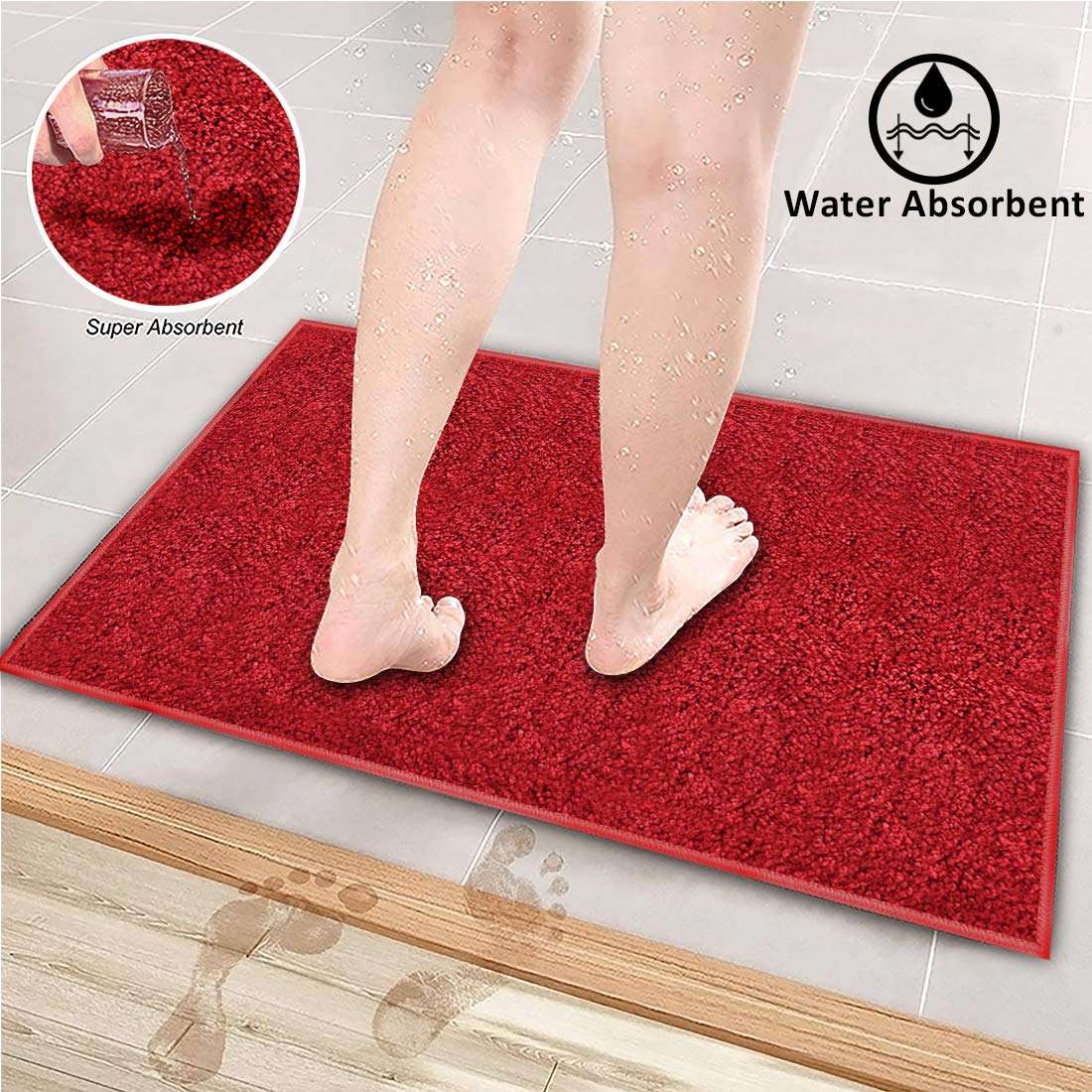 Status. Microfiber Anti-Skid Bath Mat (58 x 38 cm, Red) - Pack of 2 6
