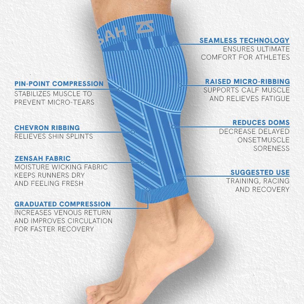 Zensah Calf/Shin Compression Sleeve - Made in the USA Single Leg Compression Sleeve for Shin Splint Relief, Recovery, Running (Neon Green, Large/X-Large) 3