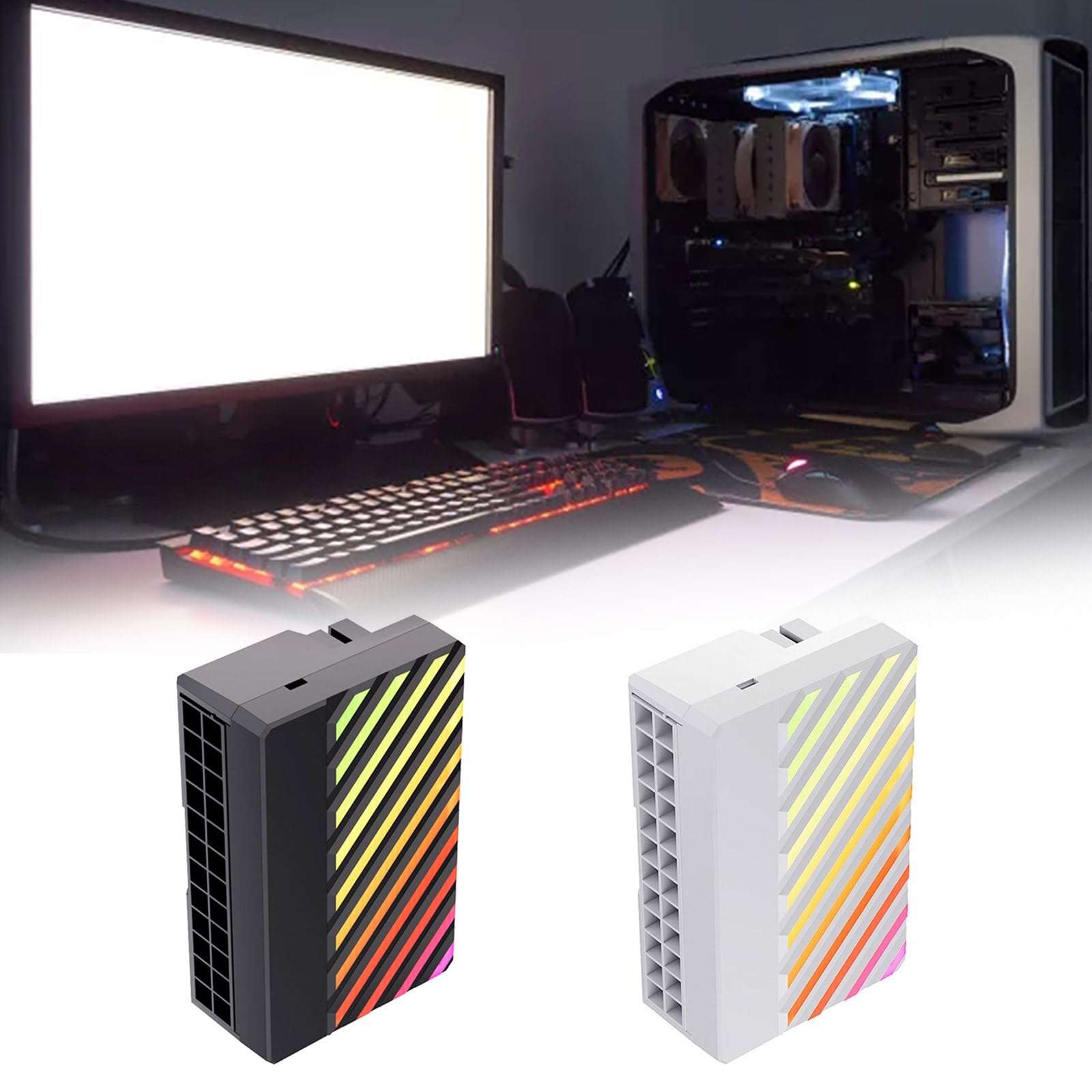 jiingekk PC Mainboard Power Adapter 24Pin Female To Male 90Degree Connectors For Desktops Vertical To Horizontal Adapter 3