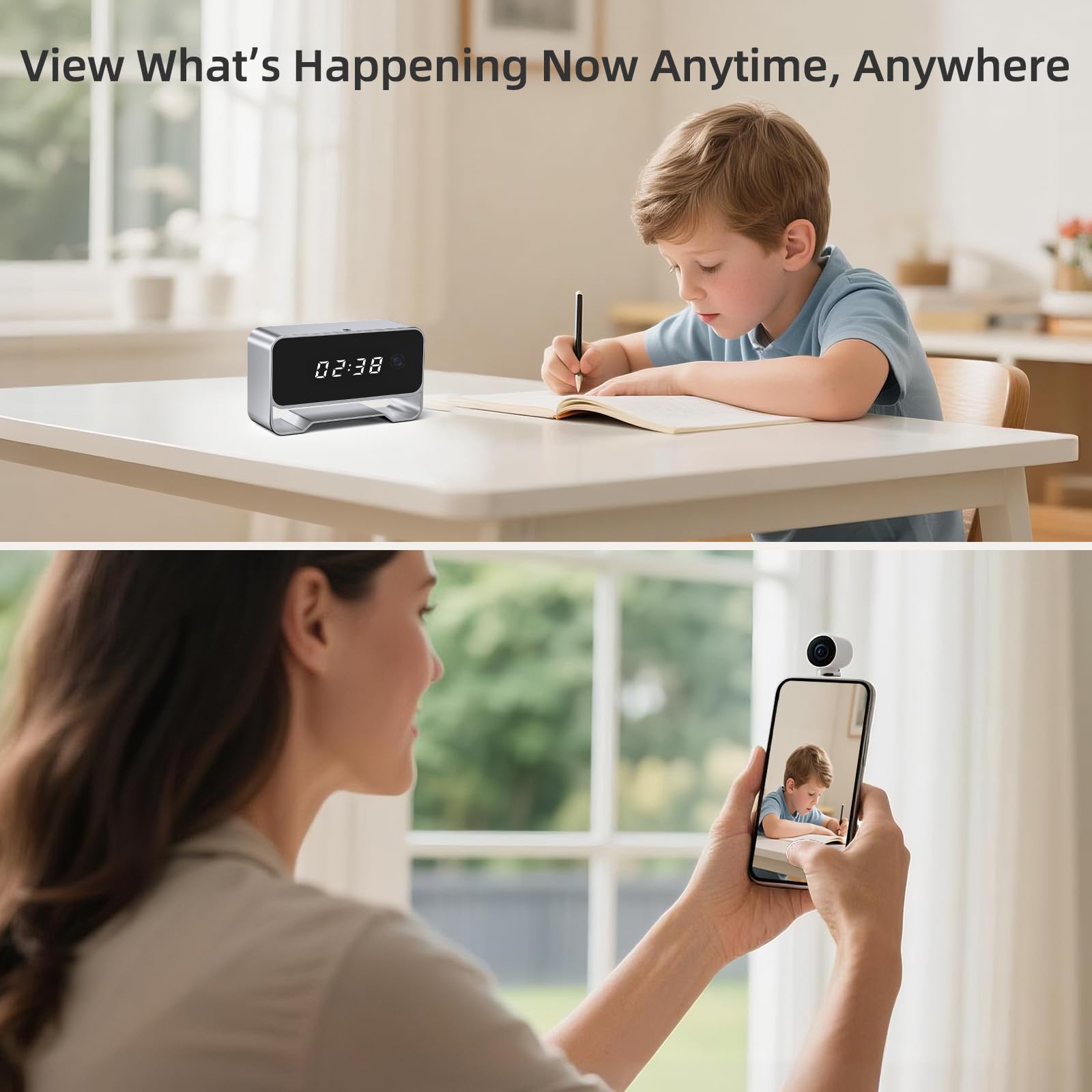 Voluart Hidden Camera Clock, 1080P HD WiFi Spy Cam with Functional Clock Display, Strong Night Vision & Motion Detection for Home Indoor Security 6
