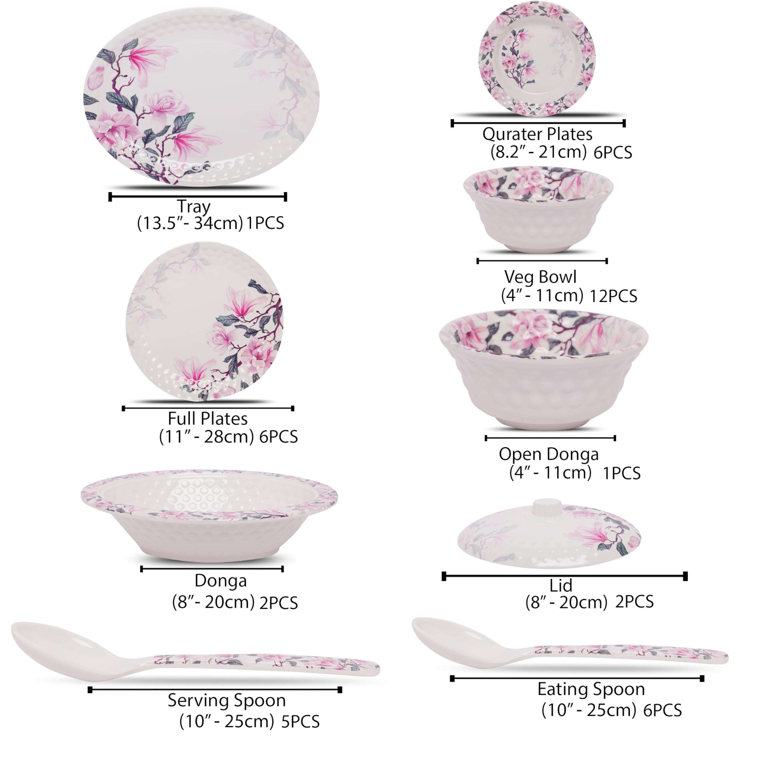 Home-Pro - 46 Pieces Melamine Dinner Set Venus, Stain Resistant, Beautiful Lotus Flower Design Crockery Dinnerware in Exclusive Round Shape Set for Your Home Kitchen and Gifting 4