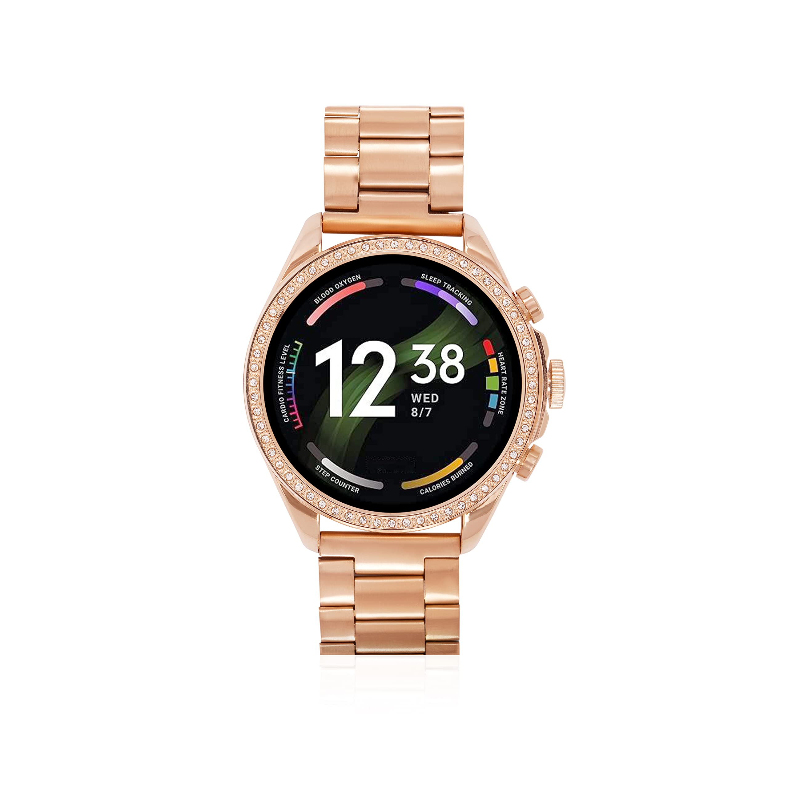 ALPHABITA Stainless Steel Glorious Women's Rose Gold Smart Watch Talk 2 Bluetooth Calling Smartwatch With 3 Button, Hands On Voice Assistance Hd Display, 14 Sports Modes With Puple Belt (Rose Gold)