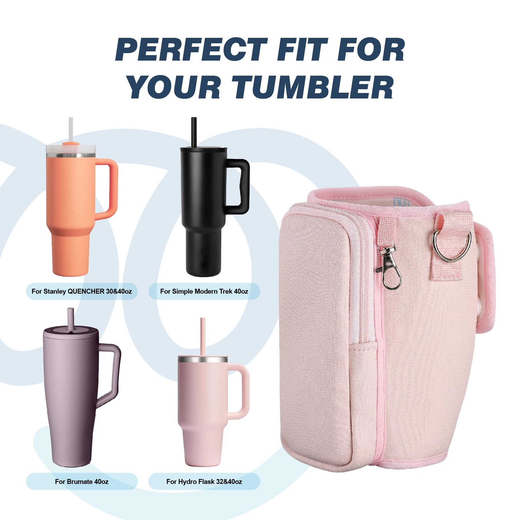 Marchoose Watter Bottle Carrier Bag for Stanley Cup with Phone Pocket, fit for Stanley 40 oz Tumbler & Simple Modern 40oz Water Bottle, Odor-Free Holder Pouch with Adjustable Strap (Black) 3