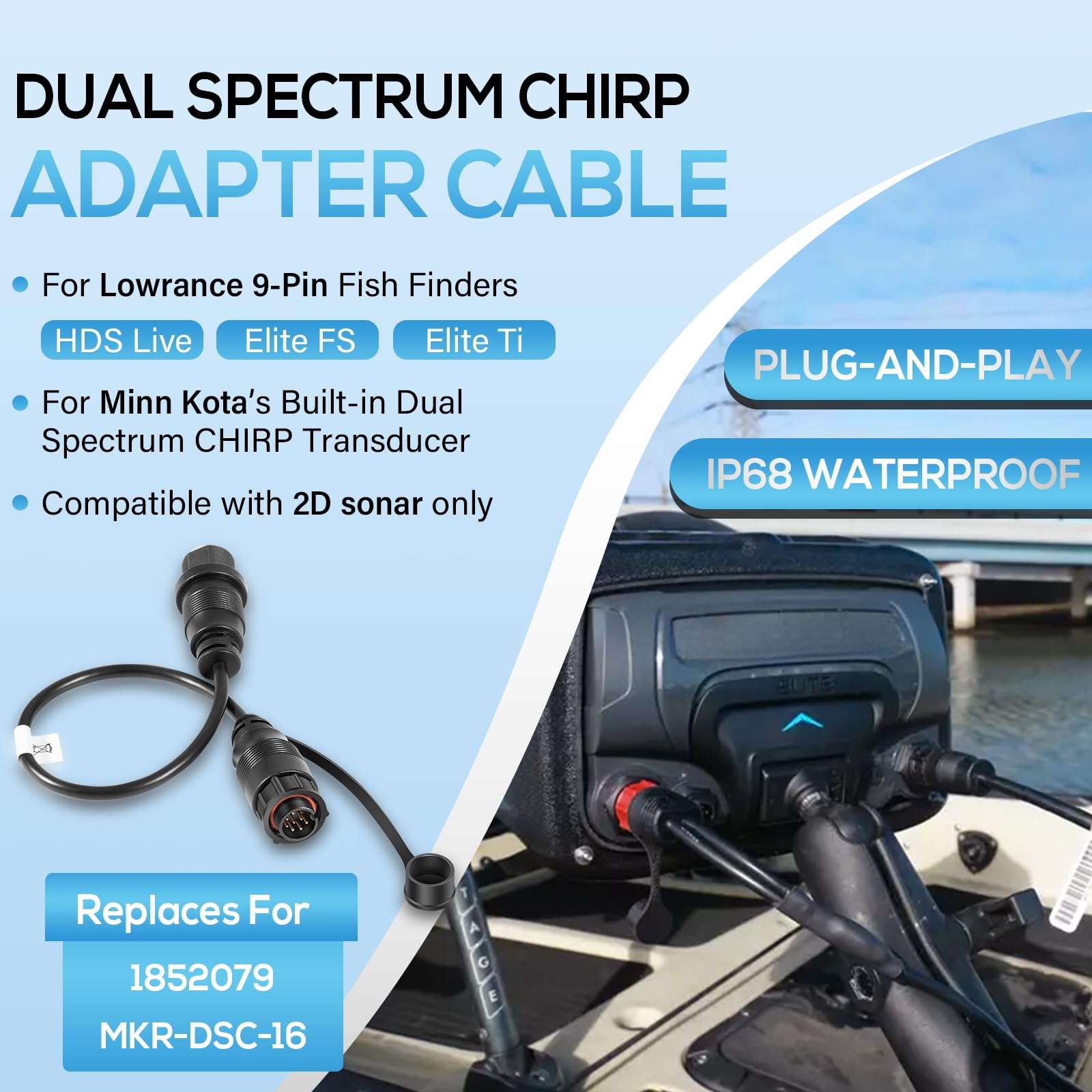 Replacement for Minn Kota 1852079 DSC Adapter Cable MKR-DSC-16 for Lowrance 9-Pin Fish Finders IP68 Waterproof 3