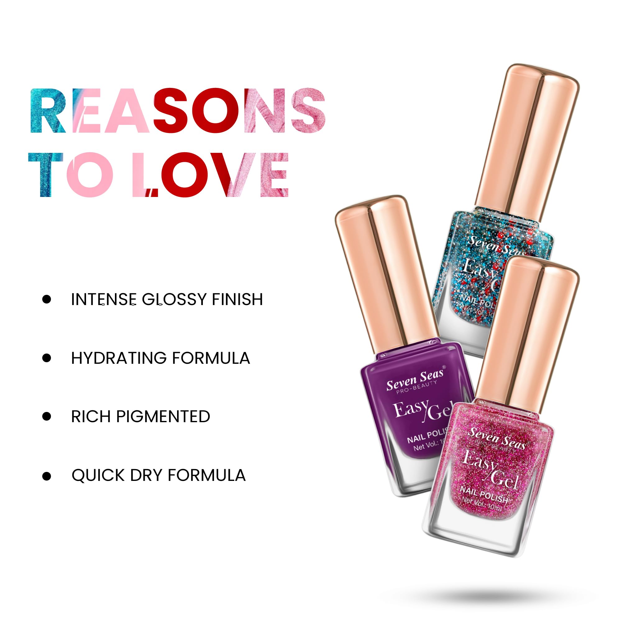 Seven Seas Easy Gel Nail Polish | Quick Dry Gel Nail Polish, Pack of 3 (Combo-06, 30ml) 4