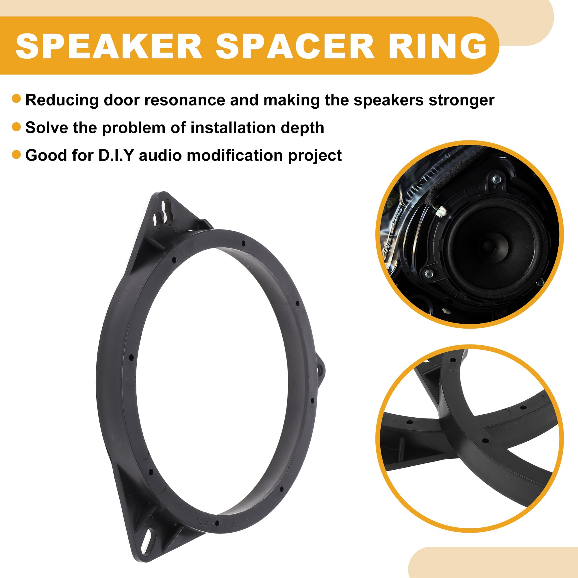 Partuto Speaker Spacer Ring Tweeter Speaker Spacer Adapter Car for Nissan Qashqai Front Rear Doors ABS Black Waterproof 4