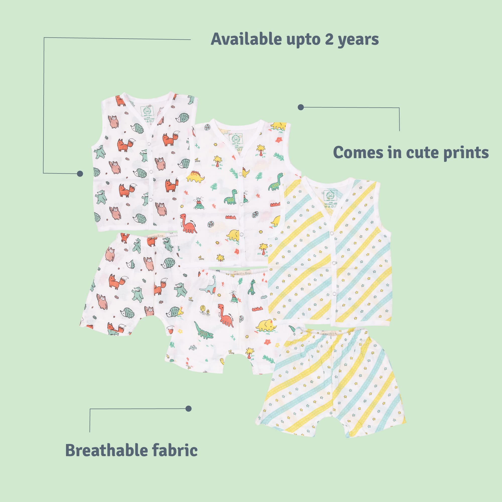 A toddler thing - Organic Cotton Muslin Jabla & Shorts | Woodlander | White Jhabla | Size - 0-3 months | For Boys & Girls | Summerwear Jabala | Sleeveless Vest | Baby Products | Casual Clothing 5