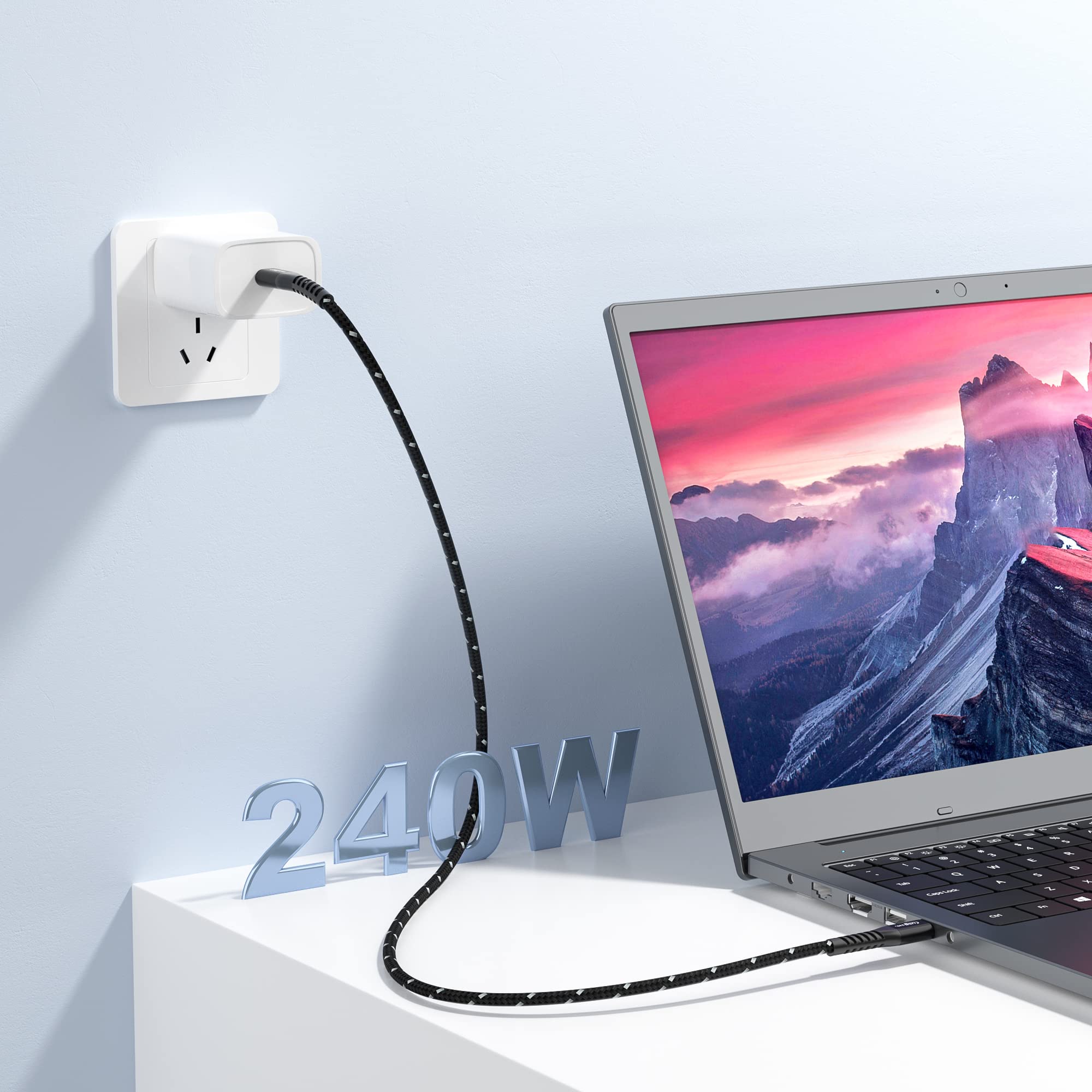 dynattenik 240W USB-C to USB-C Charging Cable, 6ft PD 3.1 Type-C Fast Charger Cord, 48V/5A for Laptop, Tablet, Phone, Switch, Steam Deck - Durable Braided Cable, USB-C Laptop Charger Replacement 2