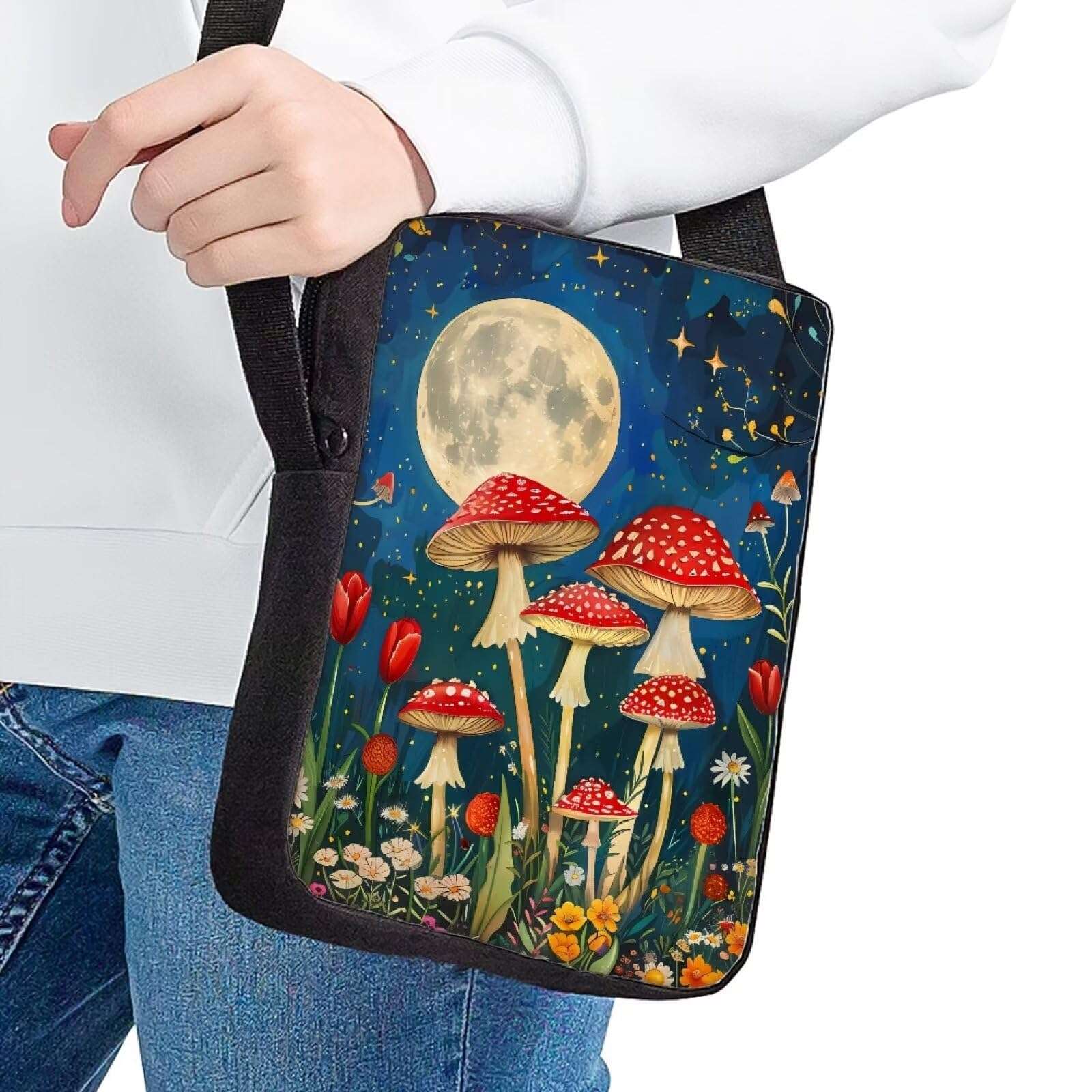 Snilety Mushroom Daisy Shoulder Bag Small Coin Purse Crossbody Bag for Women Girls Mini Messenger Bag Lightweight Cellphone Wallet Travel Work Bag 3