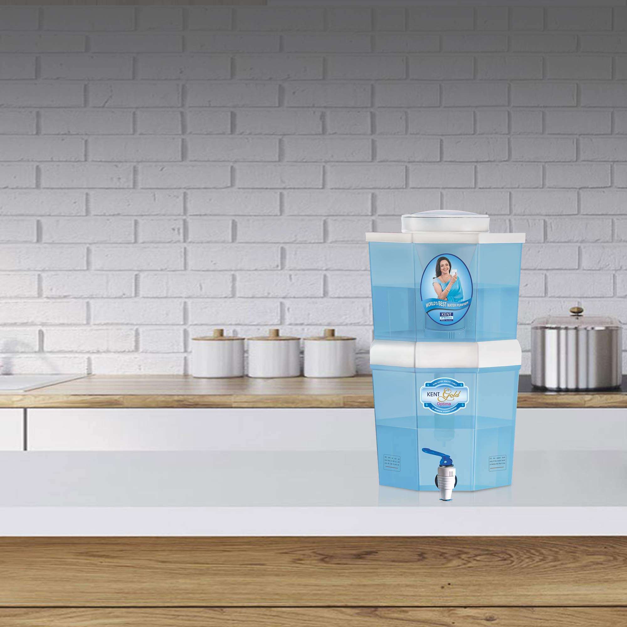 KENT Gold Optima Gravity Water Purifier (11016) | UF Technology Based | Non-Electric & Chemical Free | Counter Top | 10L Storage | White 5