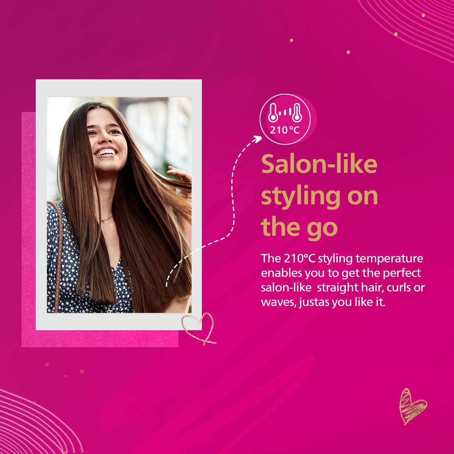 Philips New Hair Straightener | Keratin infused Ceramic plates for glossy frizz-free straight hair | SilkProtect Technology minimizes heat damage | On-the-Go Travel Friendly Hair Straightener for Women| BHS252/00 6