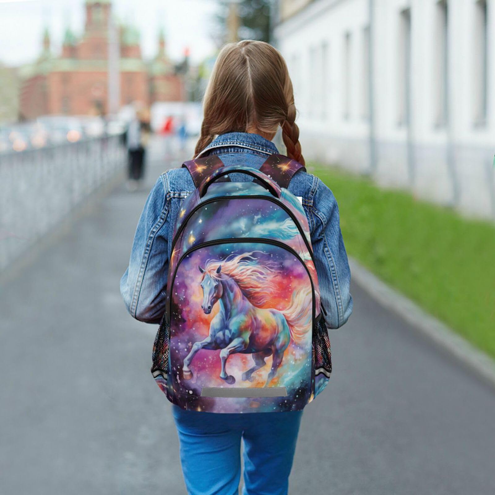 Horse Backpack for Students Boys Girls Rainbow Nebula Horse School Bag Travel Daypack Rucksack 4