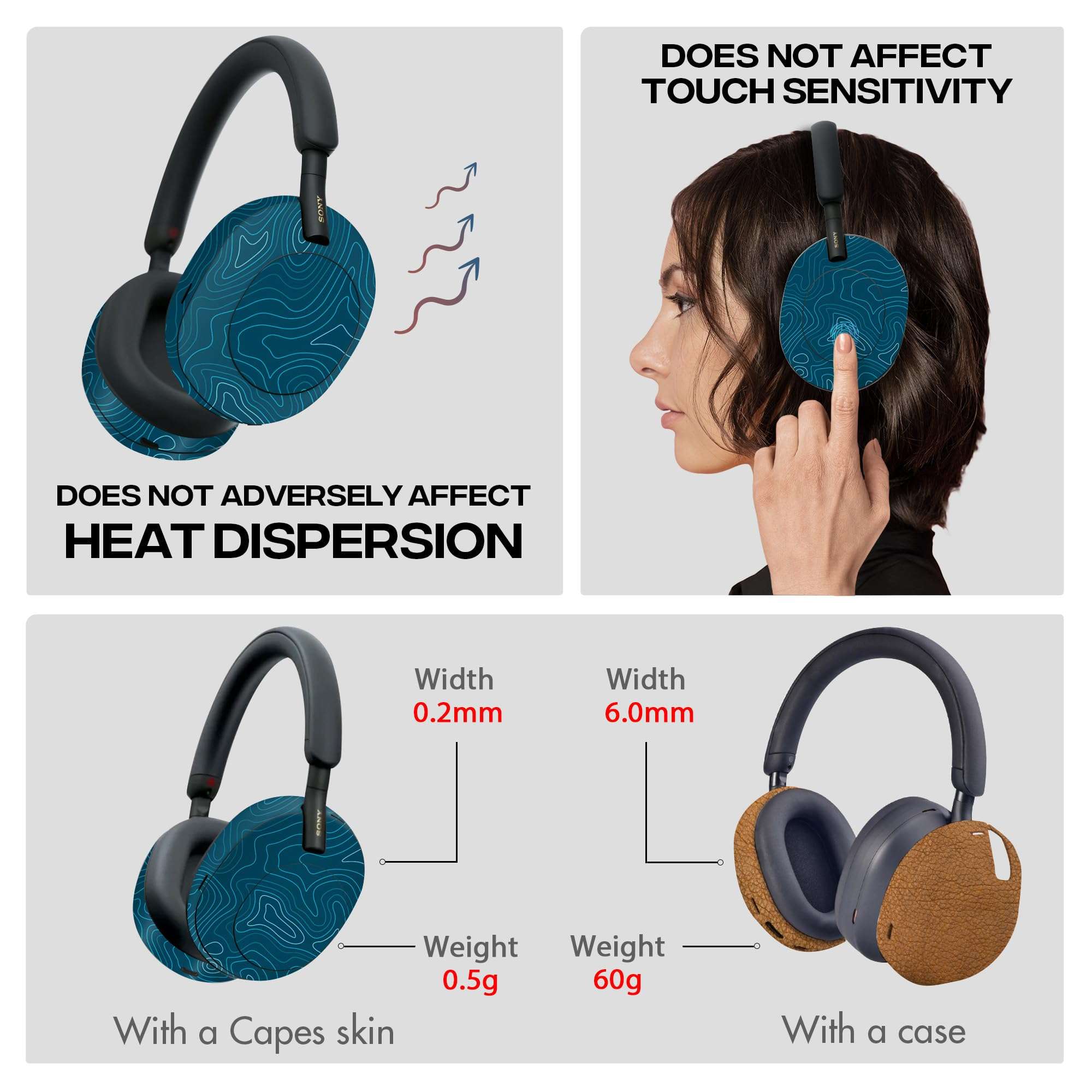 Capes Skin Cover Compatible with Sony WH-1000XM5 Headphones | Anti Scratch & Heat Resistant | Protective Wrap | Not a Case | Aqua, Full Body Skin 4