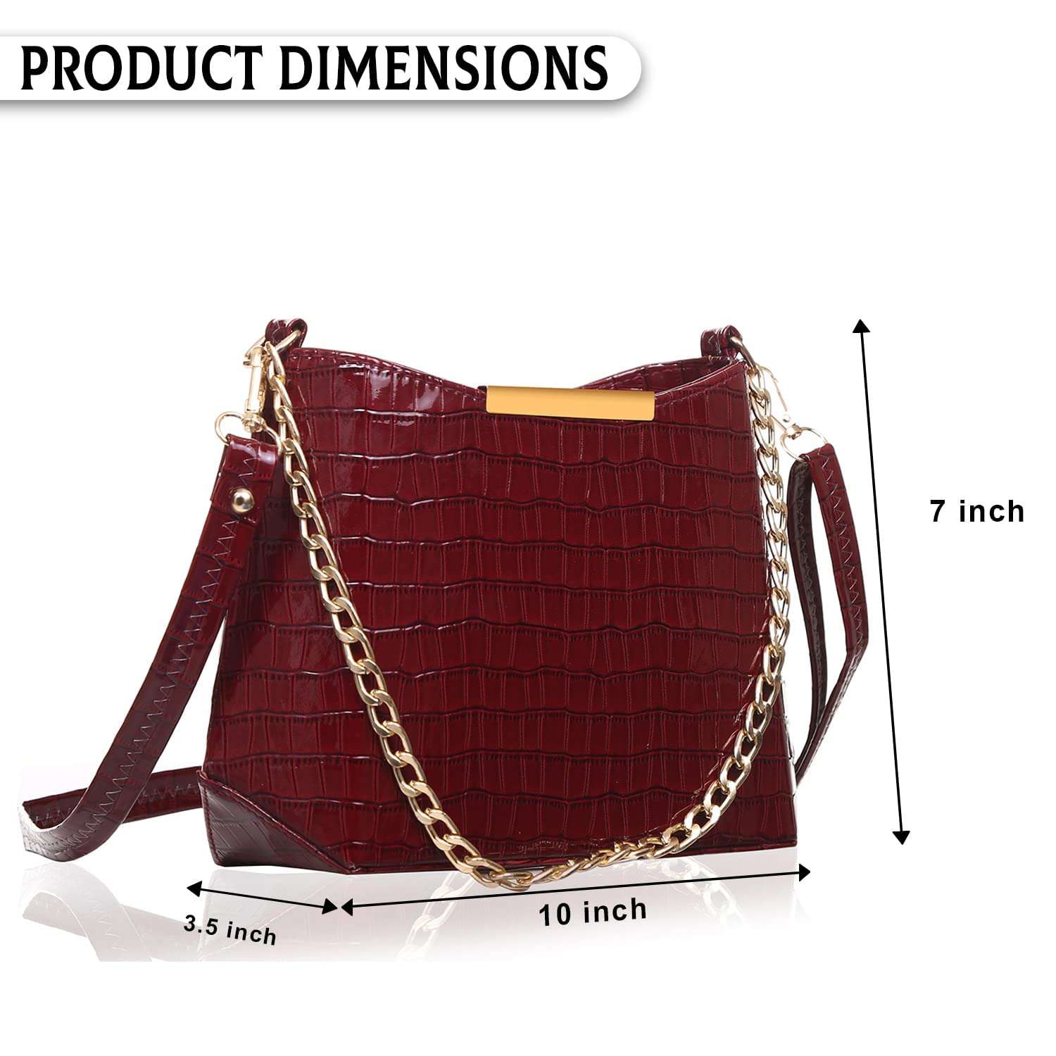 Wenz Faux Leather Classic Satchel Trendy Chain Strap Shoulder Crossbody Sling bag For Women & Girl (Maroon) 5