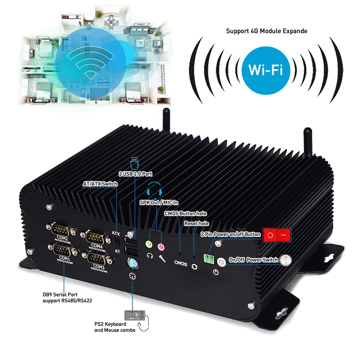 Mini PC Desktop PC Core i5 8250U 16GB RAM, 128GB SSD, Micro PC, Dual LAN, BT4.0, Industrial Mini PC with HDMI/VGA Port, RS232 COM, USB3.0, Mini Computer Windows 10 Pro GPIO Industrial PC 3