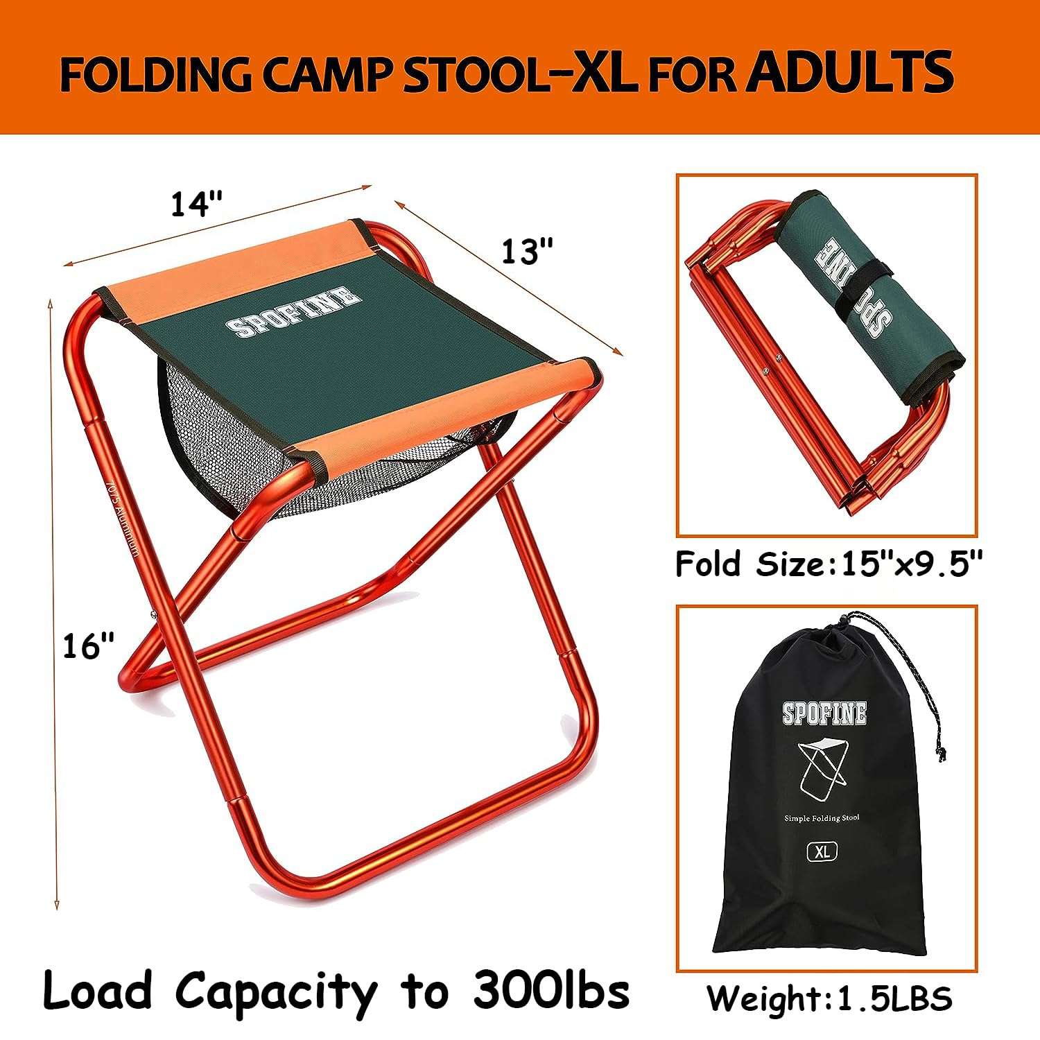 spofine Folding Camping Stool, Sturdy Portable Chair for Adults, Foldable Stool for Fishing, Hunting, Travel, Backpack(Size：XL) 2