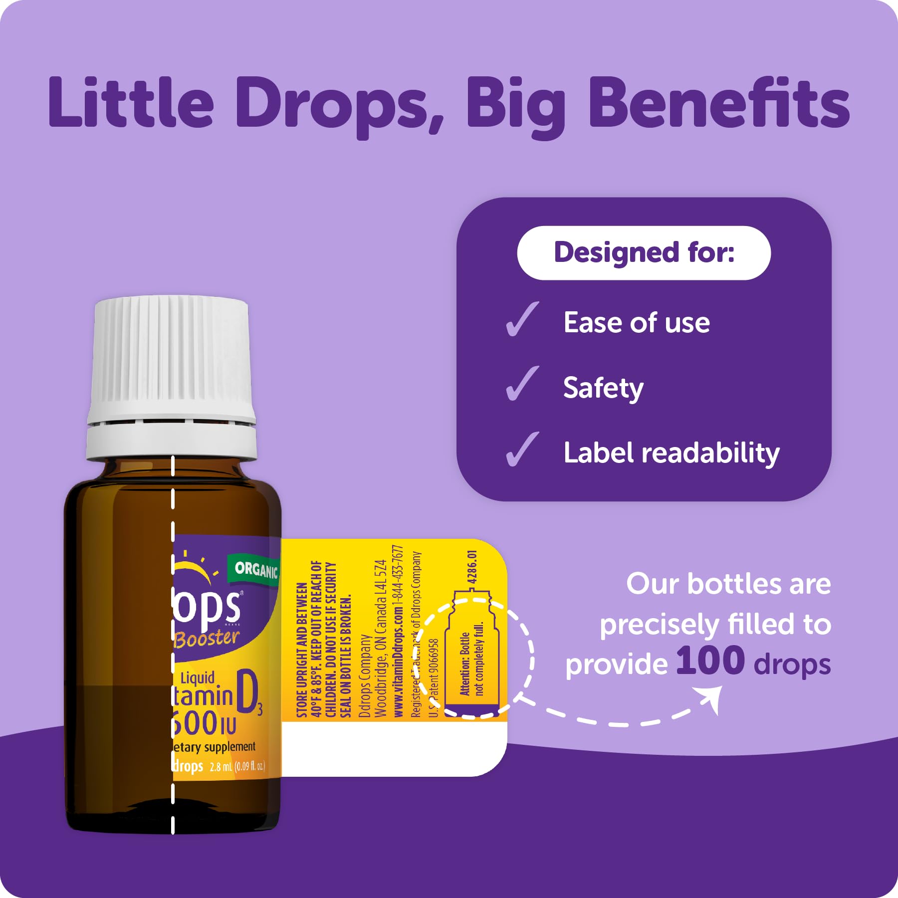 Ddrops Kids Booster 600IU 100 Drops - Daily Liquid Vitamin D for Kids. Support Strong Bones & Immune System in Children. No Preservatives, No Sugar, Non-GMO, Allergy-Friendly 2
