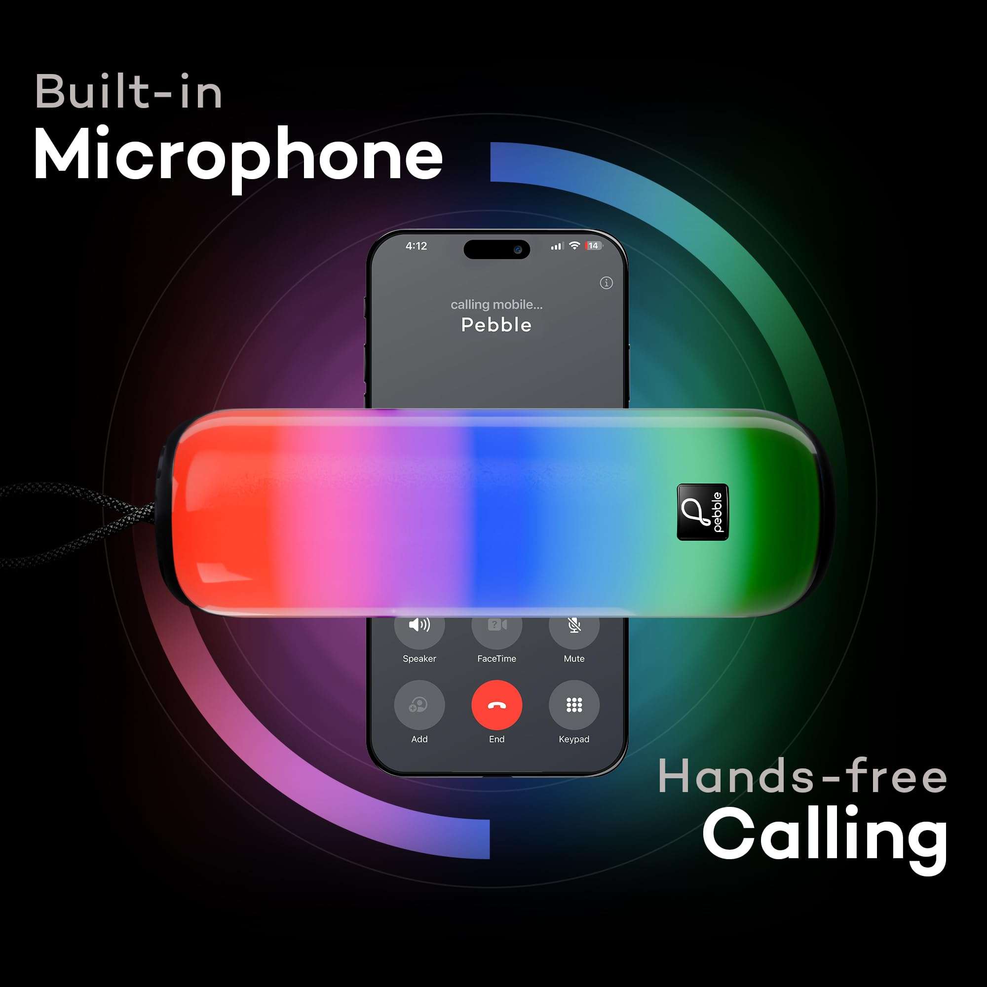 Pebble Newly Launched Photon 16W Bluetooth Speaker with RGB Lights, Dual 8W Drivers, 2400mAh Battery, FM Radio, TF Card, USB, and AUX, Premium Fabric Design - Black 6