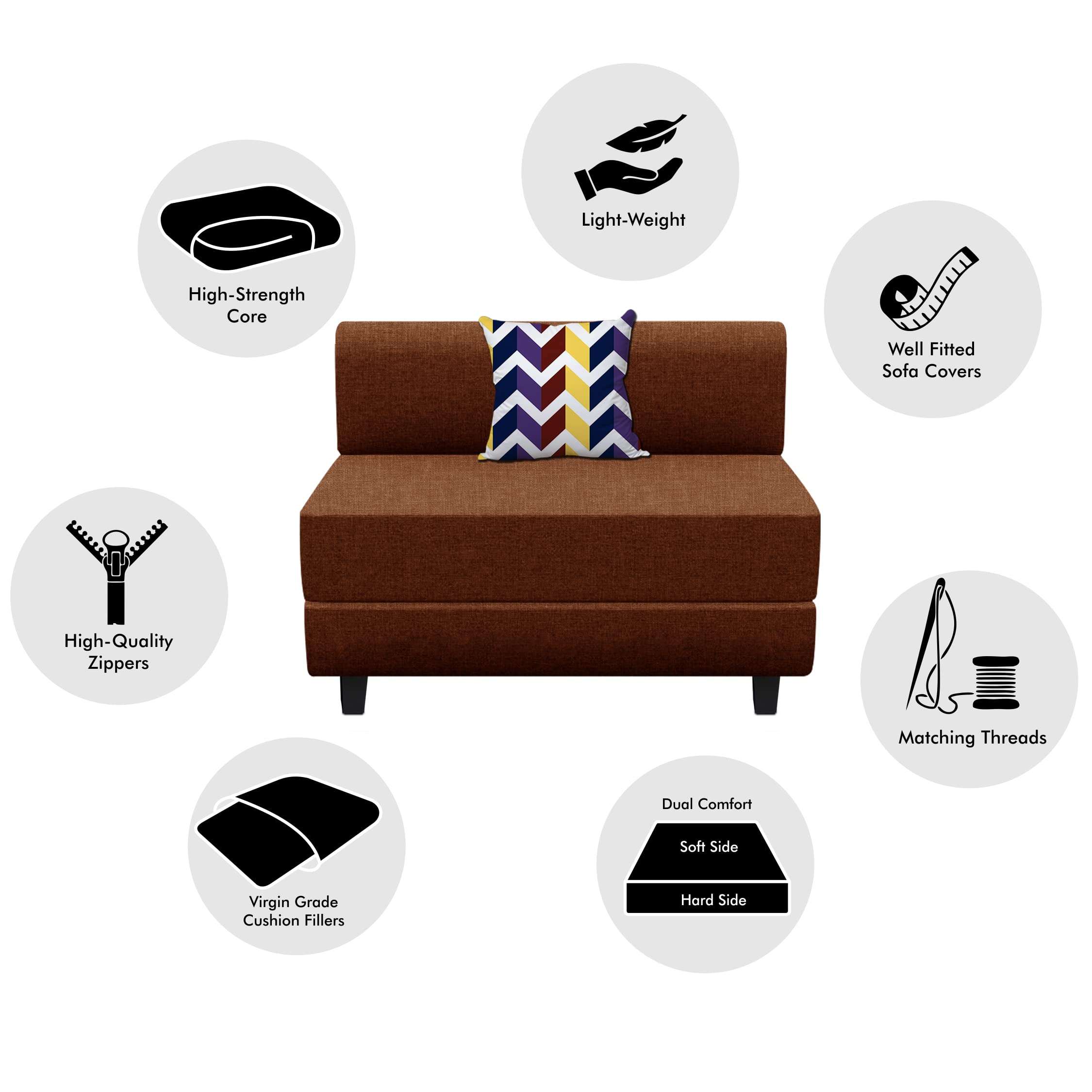 FURNITURE KI FACTORY 1-Seater Jute Fabric Folding Leg Sofa Cum Bed/Mattress with Washable Cover Perfect for Guests |Brown-Color- 3x6 Feet 5