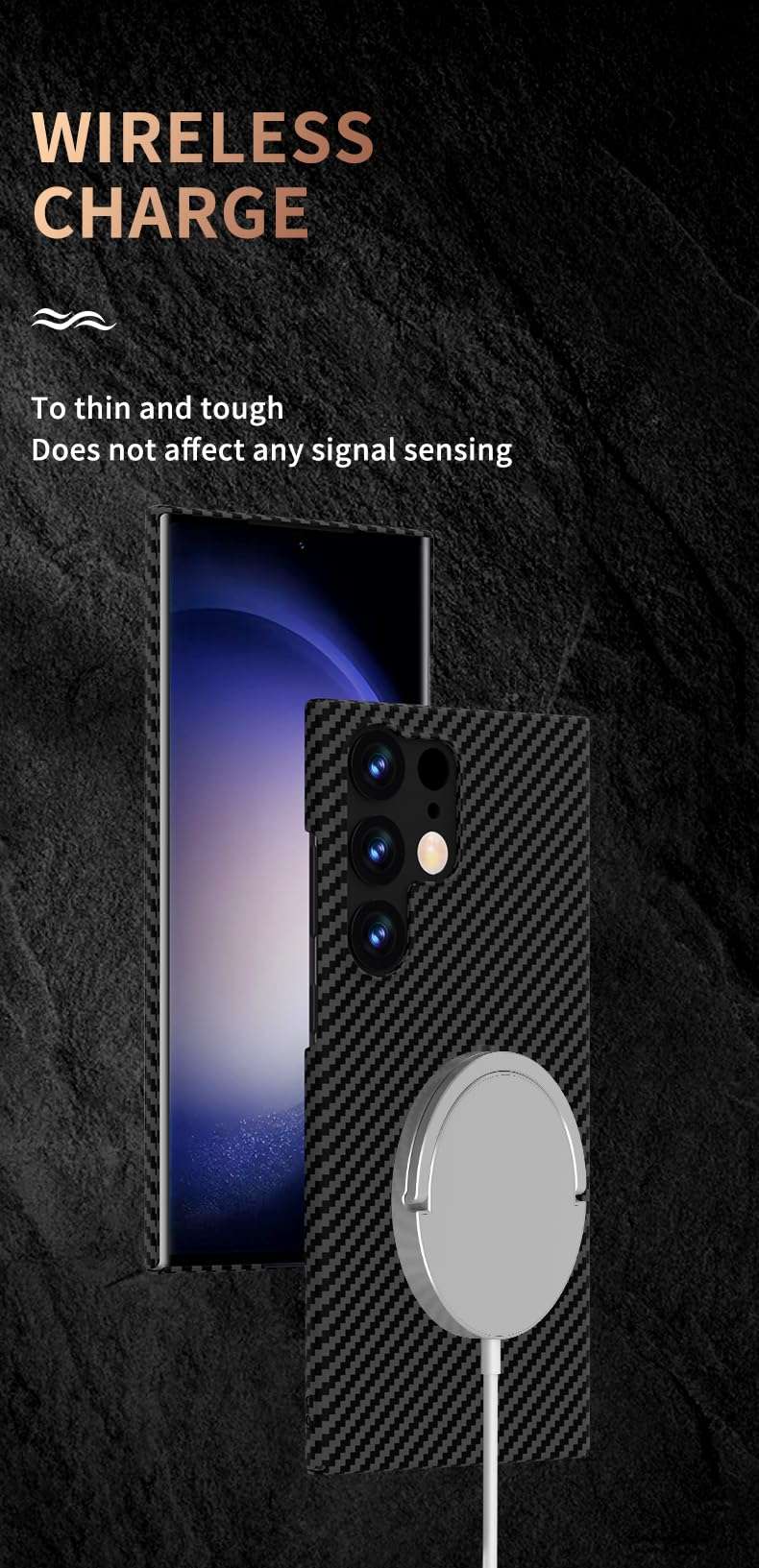 FLURIKA Magnetic Case for Samsung Galaxy S21 FE Case with Kickstand & Ring Holder, [Compatible with MagSafe] Carbon Fiber Slim Ultra Aramid Fiber Anti-Scratch Shockproof Case, Black 3