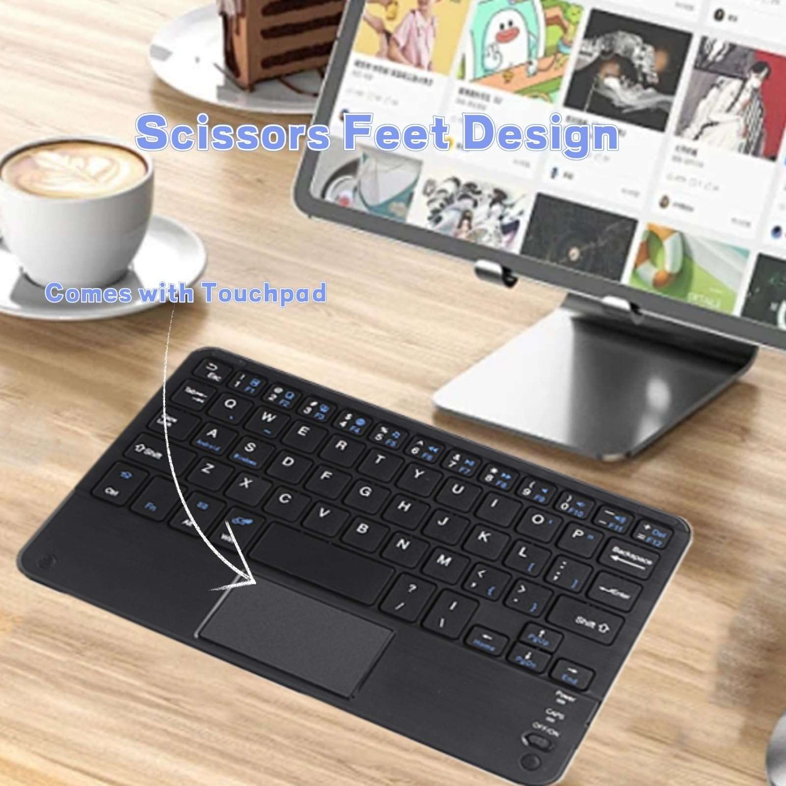Yoidesu 7 Inch Keyboard with Touchpad, Mini Bluetooth Touchpad Keyboard, Ultra-Slim Keypad for Tablets, Smartphones, Laptops, Desktop, Computers - Automatic Sleep Design 4