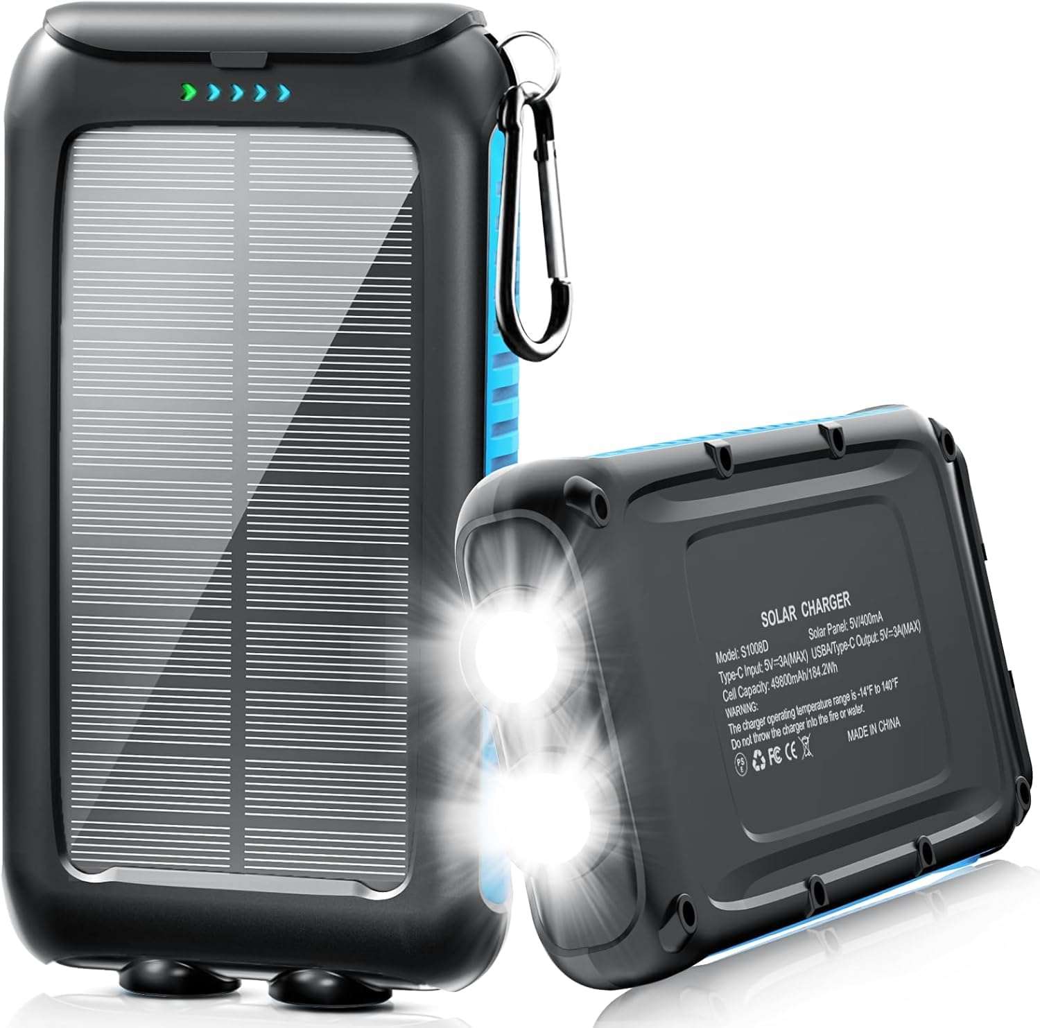 2 Pack, Solar Power Bank 20000mAh Wireless Portable Charger with Hand Crank and Retractable Cables +Solar Charger 49800mAh with USB C Input/Output/LED Flashlights Compatible with iPhone, Samsung, iPad 4