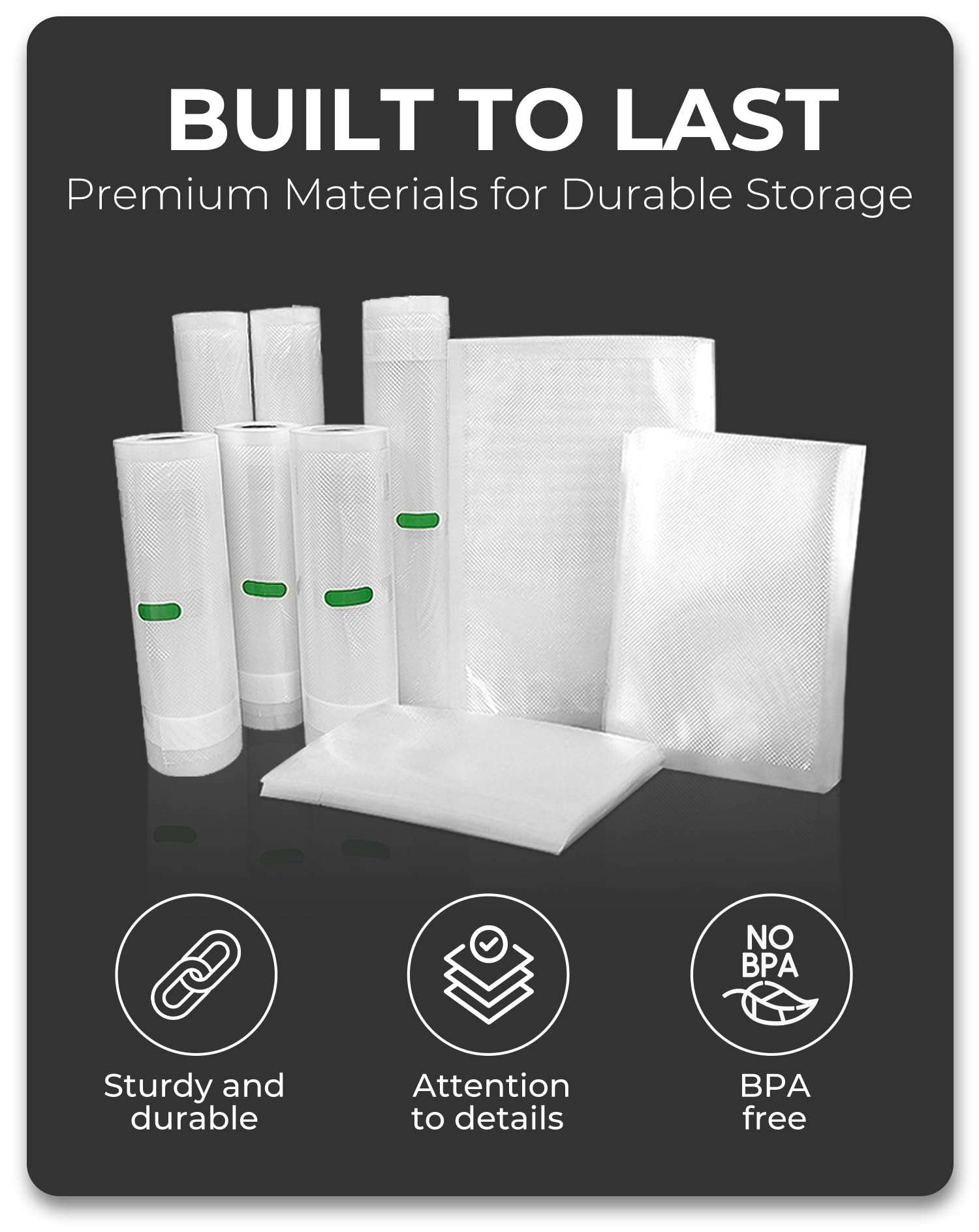 EconoHome Heavy Duty Vacuum Seal Bags for Food - Commercial-Grade, Airtight & Leakproof Plastic Vacuum Storage Bags for Sous Vide, Meal Preparation, Processing & Dry Aging Meat - 11"x20' Roll, 8 Pack 4