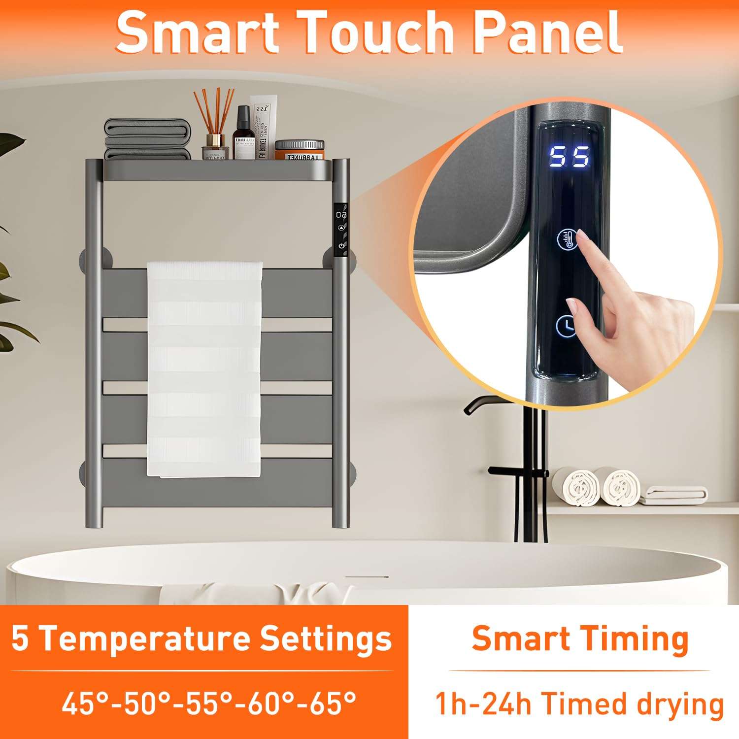 Towel Warmer Rack, Bar Heated Towel Rack Wall Mounted with Auto Shut-Off Timer, Large Area Heating Panels, Waterproof Wall-Mounted Towels Heater for Bathroom & Kitchen (Small) 4