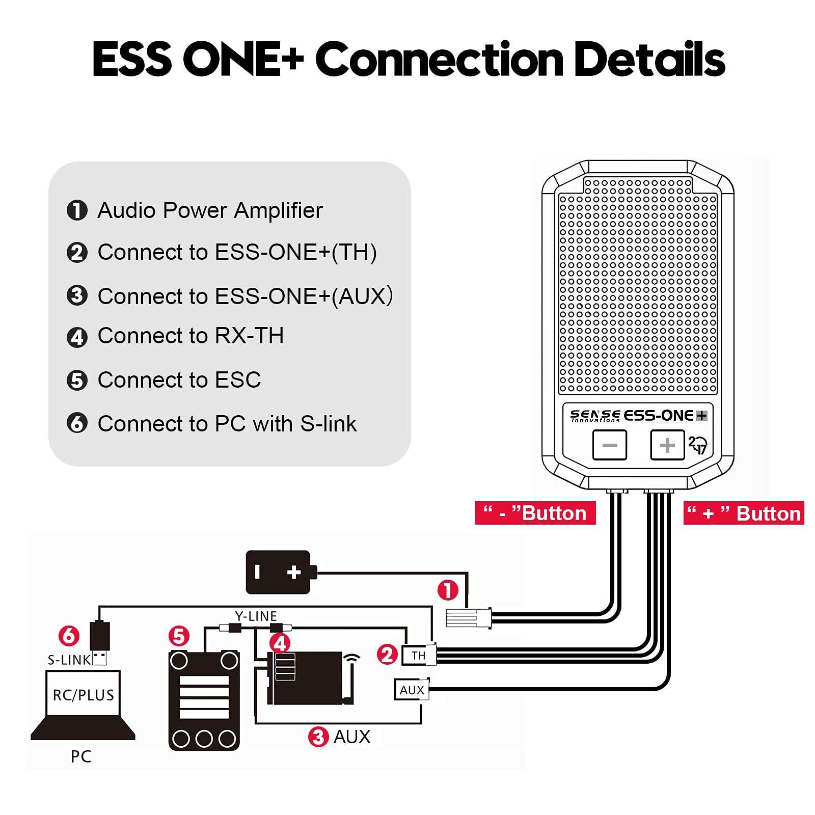 ESS ONE Plus Engine Sound Simulator Kit System for RC Cars Single Speaker Simulated Throttle Linkage Sound Group Sound Effect Horn 3