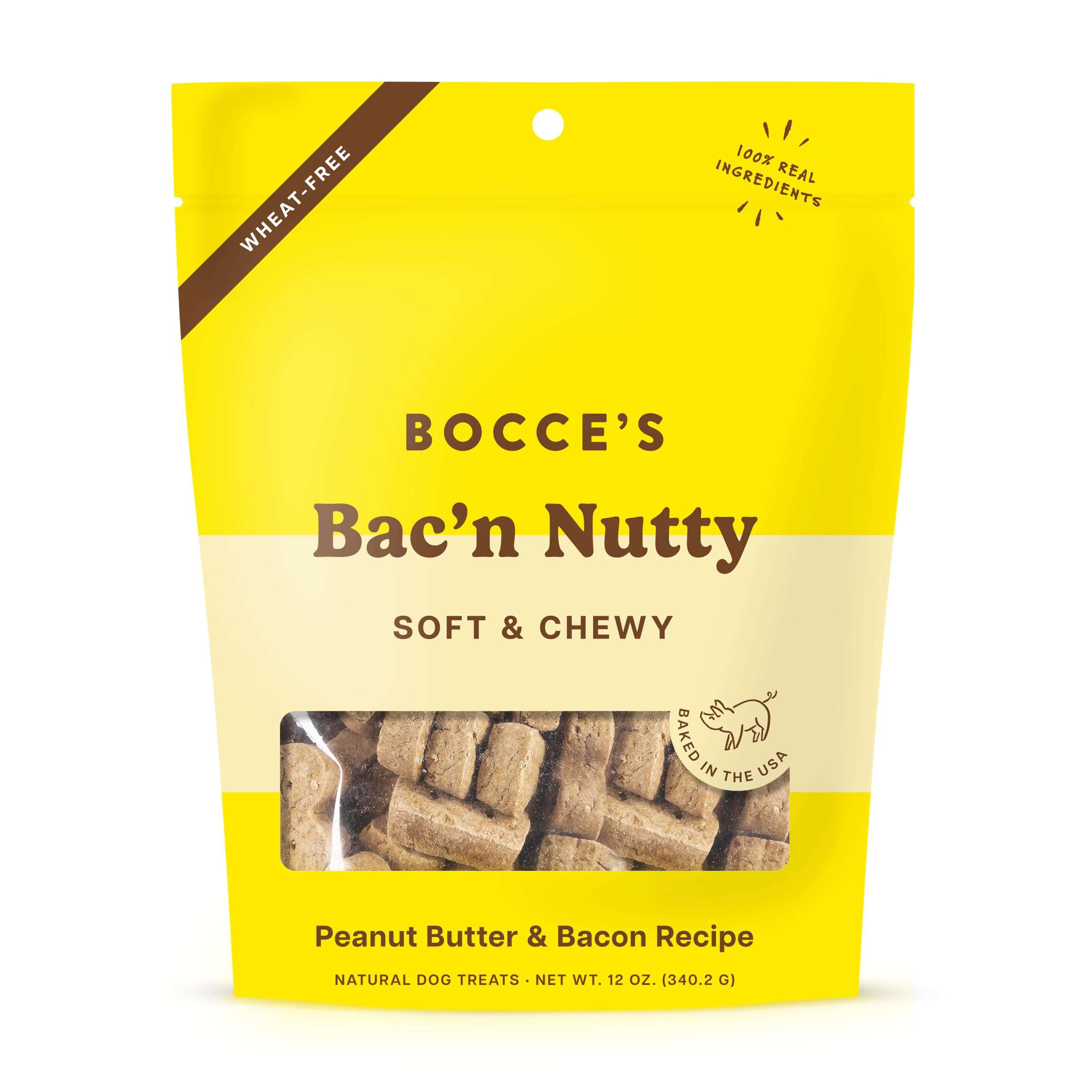 Bocce's Bakery Bac’n Nutty All-Natural Soft & Chewy Dog Treats – PB + Bacon Flavored Wheat-Free Everyday Dog Wellness Cookies – Made with Limited Real Ingredients and Baked in The USA (12 oz Bag) 1