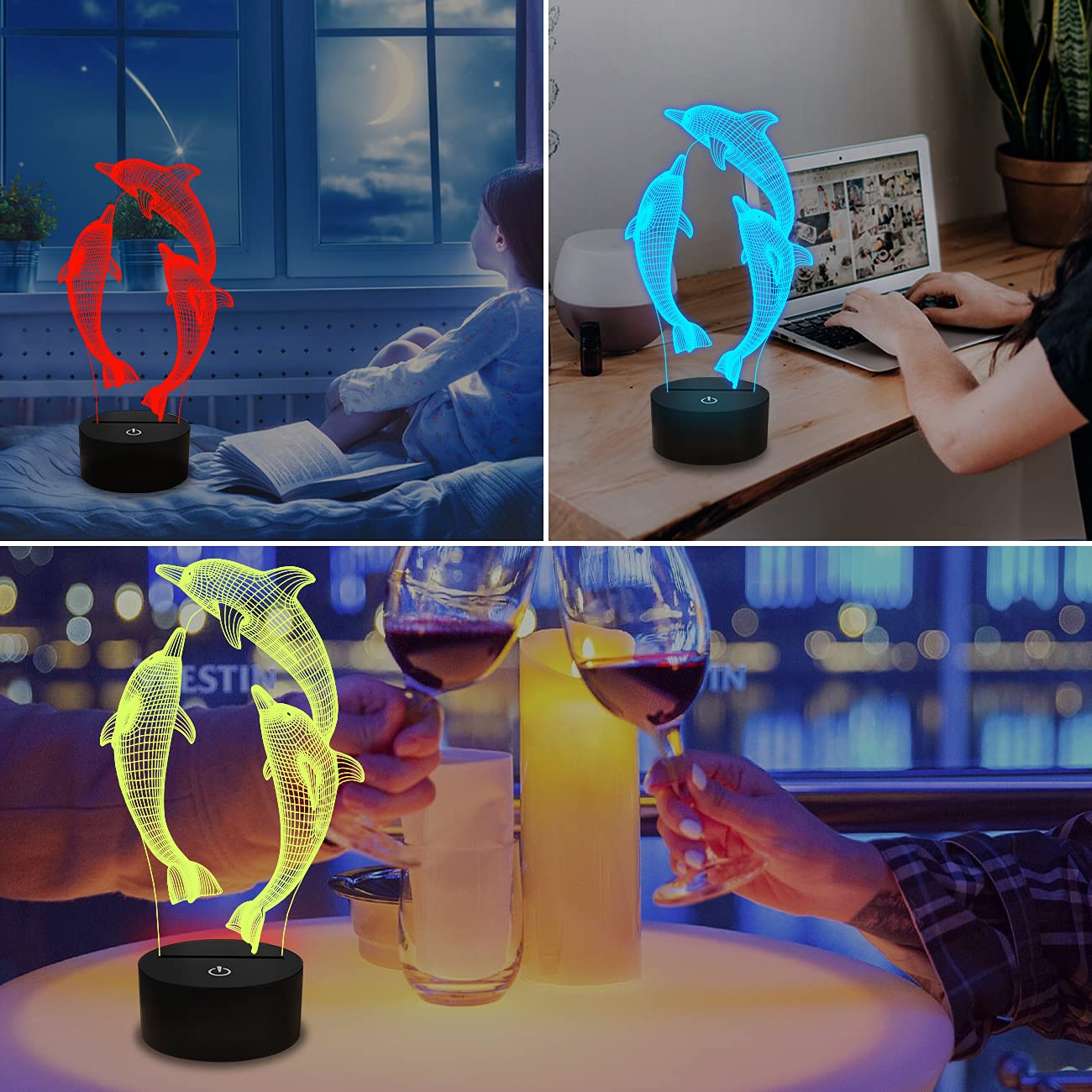 Night Light for Kids Ocean Dolphin 3D Night Light Porpoise Bedside Lamp 7 Color Changing Xmas Halloween Birthday Gift for Child Baby Boy 5