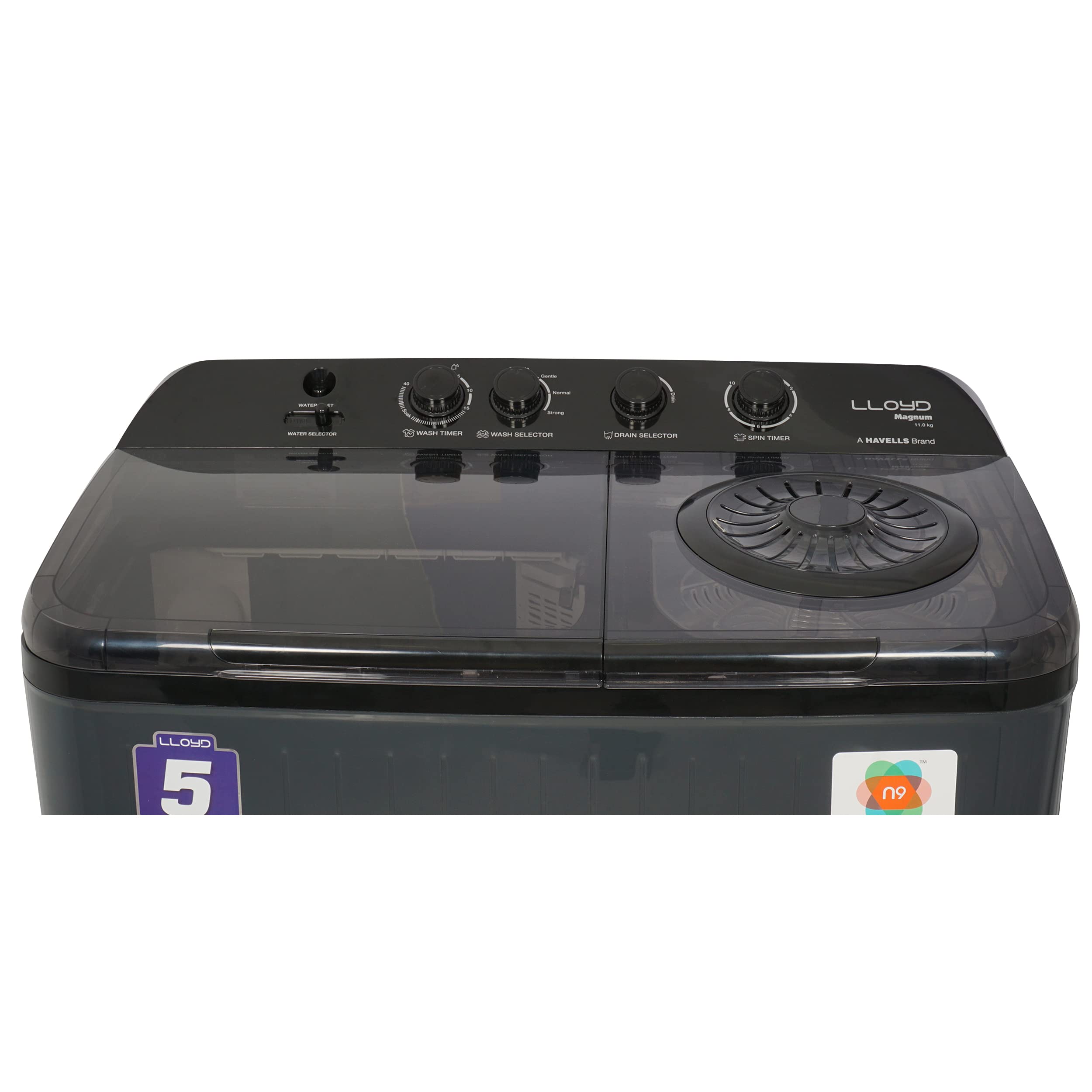 Lloyd Havells-Lloyd 11 Kg 5 Star Semi-Automatic Top Load Washing Machine (GLWMS11ADGMA Vibrant Grey Tub with Black Base & Dark Grey Control Panel ) 5