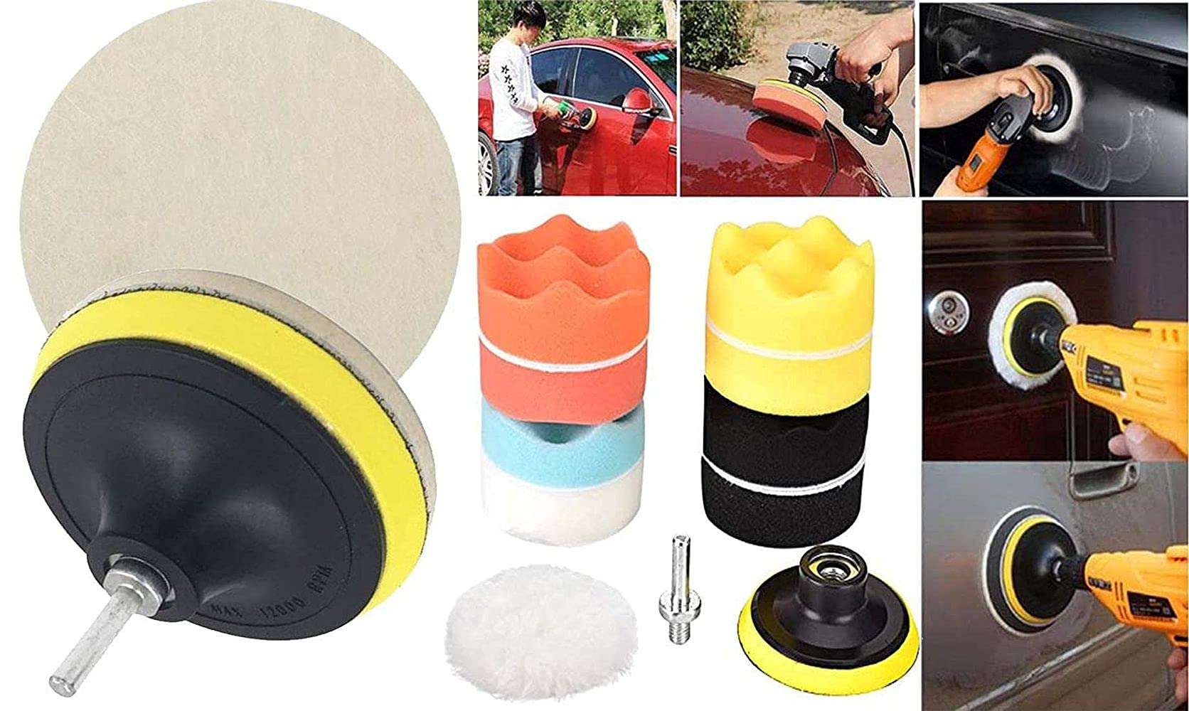 Diy Crafts 12730 10219 80mm Compound Drill Buffing Sponge Pads Kit for Car Sanding, Polishing, Multicolor, 11 Piece 3