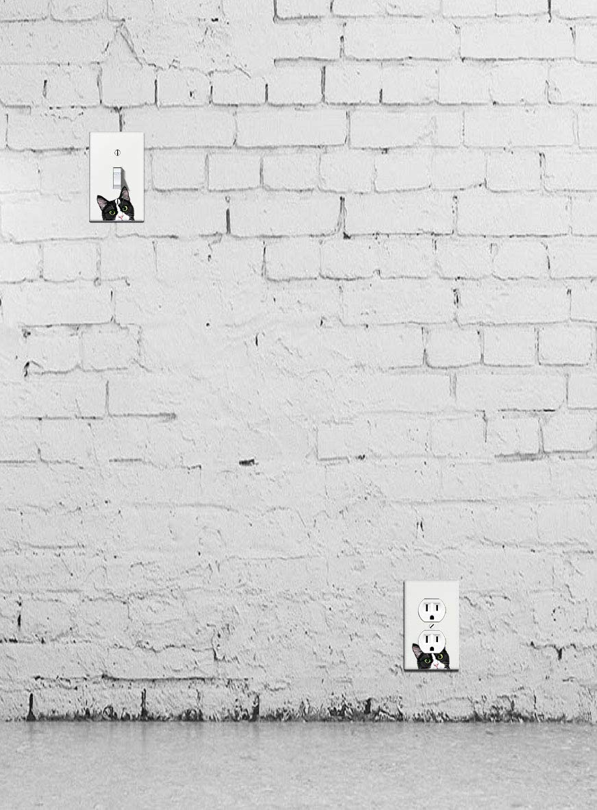 WIRESTER Duplex Outlet Cover Wall Plate/Switch Plate - Black White Tuxedo Cat 5