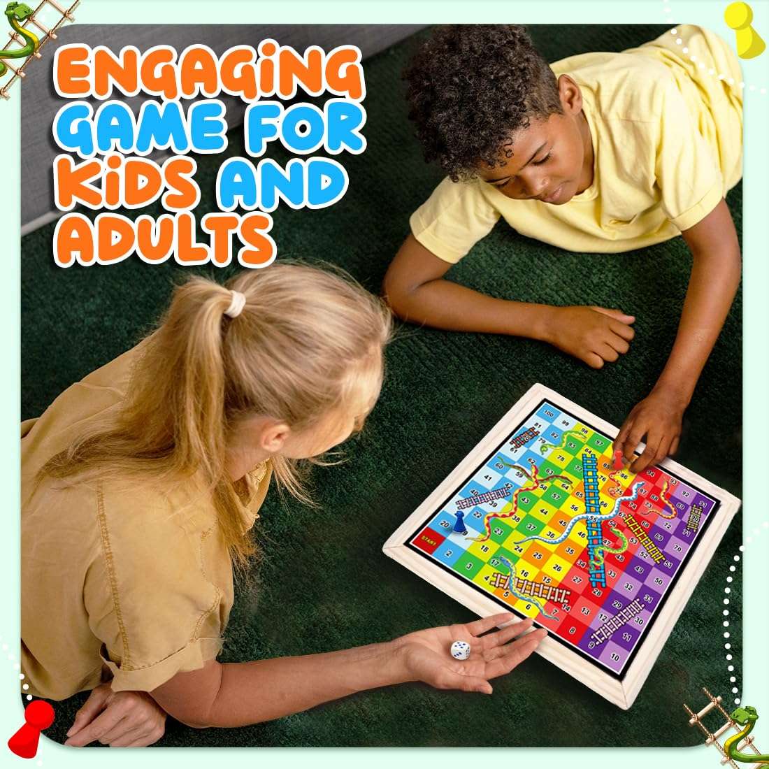 Wembley 2-in-1 Ludo Snake and Ladder Jumbo Wooden Board Game| Magnetic Ludo and Snake and Ladder Game Set| Vibrant Multiplayer Game for Kids & Adults| Smooth & Durable Indoor Board Game Set 5