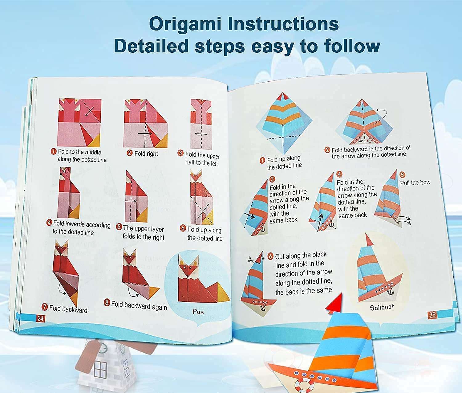 JELLYBABY 100 Pieces 50 Projects DIY Kit for Kids, 3D Origami Kit with Origami Book, Paper Size:7 in /18CM *7 in /18CM, Art Activity, Craft Materials, Birthday Return Gifts for Kid 5-12 Years, 100 Sheets 5