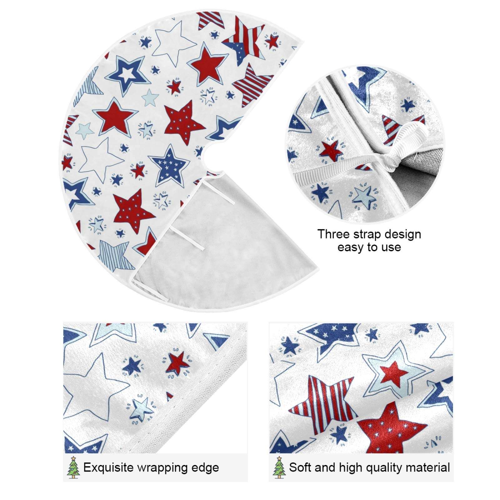 USA Flag Independence Memorial Day Christmas Tree Skirt 35.4 Inch Patriotic Stars 4Th Of July Xmas Tree Skirts Floor Door Mat Pad Rug Decorations for Holiday Party Indoor Outdoor Home Office Ornaments 6