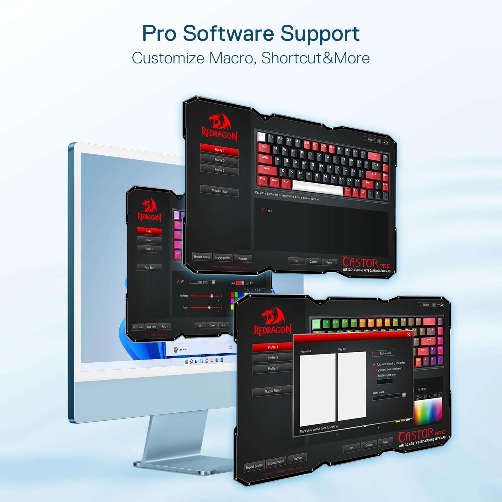 Redragon K631 PRO 65% 3-Mode Wireless RGB Gaming Keyboard, 68 Keys Compact Full-Transparent Mechanical Keyboard w/Hot-Swap Free-Mod PCB Socket, Translucent Custom Switch - White 6