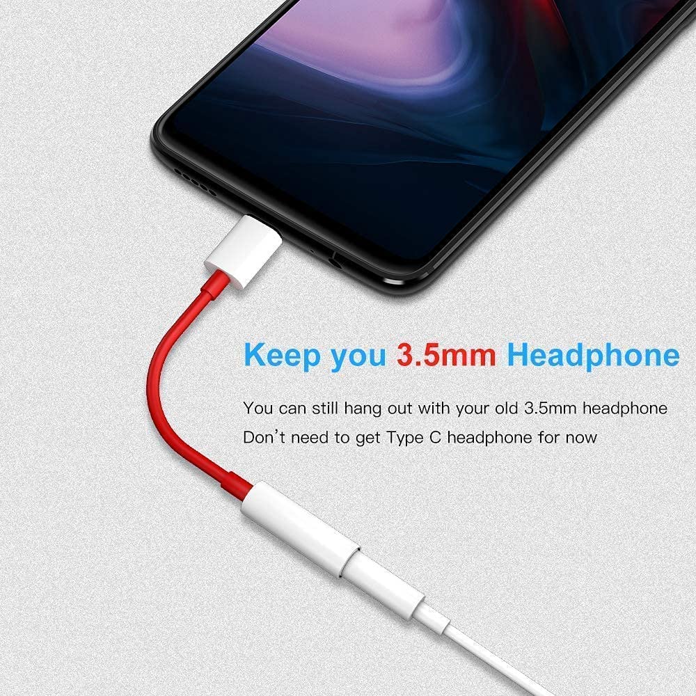 GO SHOPS OnePlus Type C to 3.5 mm Jack Audio Connector Noise Cancelling Headphones Jack Converter Splitter Audio Adapter for One Plus 8T/8/7/7 Pro / 1+6/1+6T, All Pro & Type-C Devices - RED 5