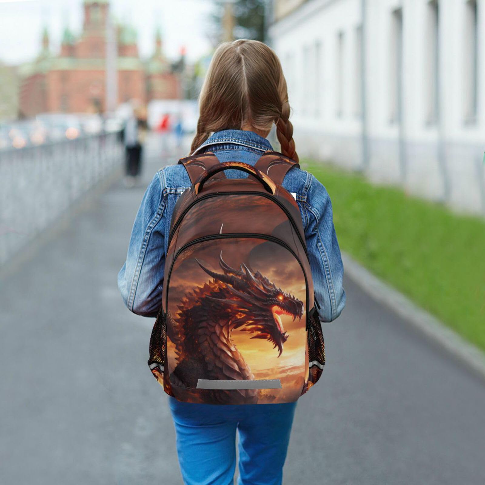 Dragon Backpack for Students Boys Girls Fierce Red Dragon School Bag Travel Daypack Rucksack 4