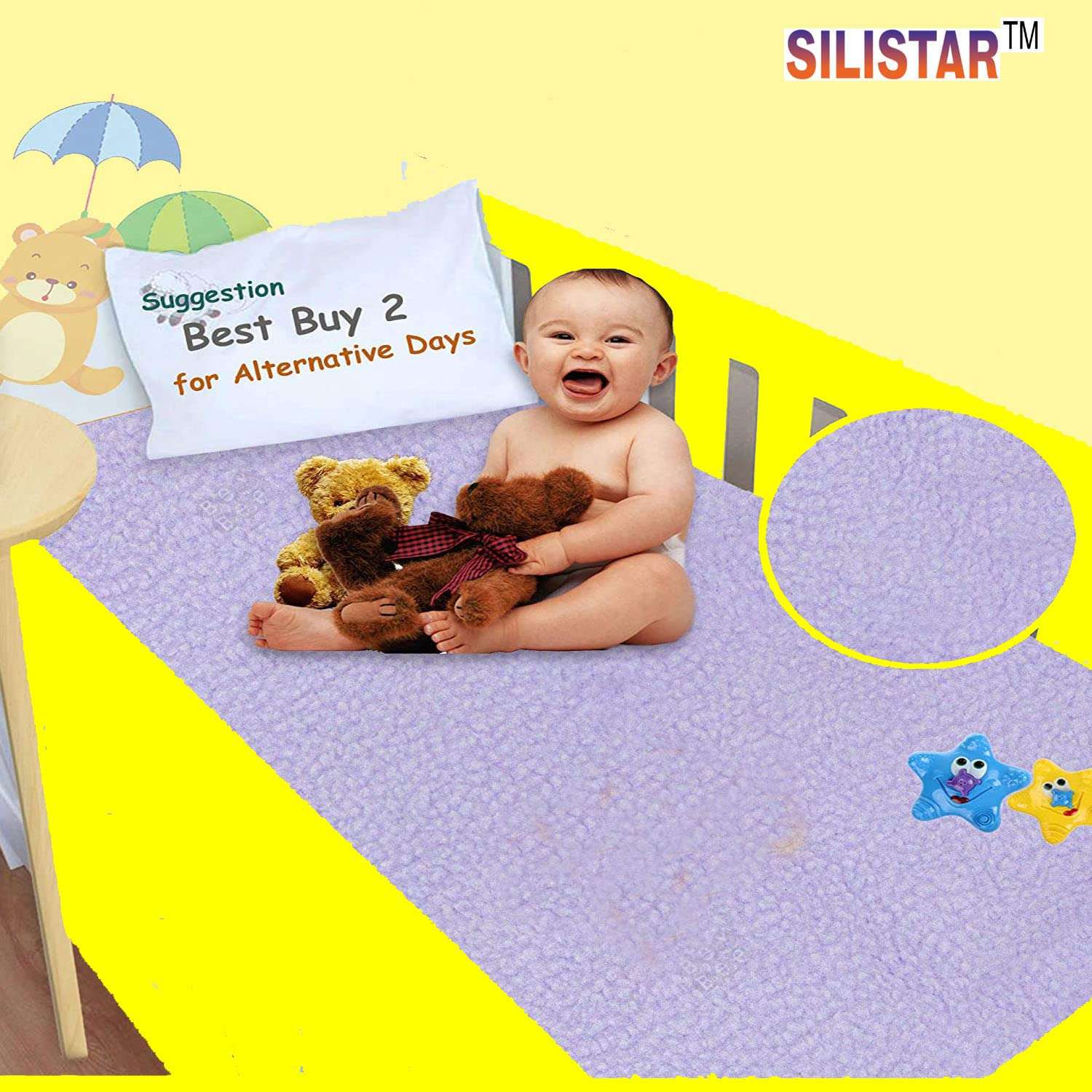 Silistar Baby Bed Protector Waterproof Dry Sheet (Medium (70cm X 50cm), (Purple) (Set of 3) Skin Friendly and Heat Free Mattress 5