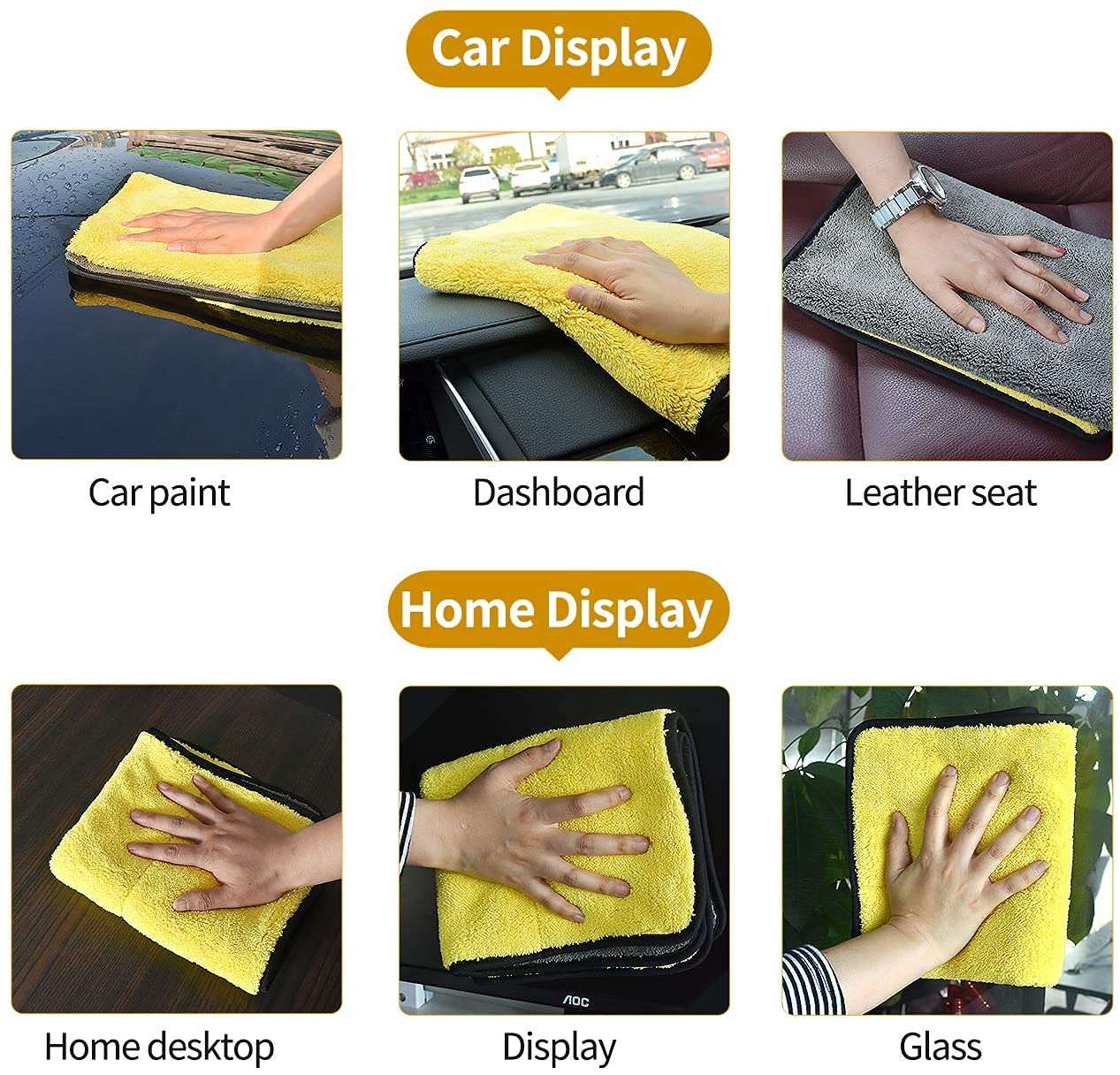 Auto Hub Heavy Microfiber Cloth for Car Cleaning and Detailing, Double Sided, Extra Thick Plush Microfiber Towel Lint-Free, 800 GSM (Size 40cm x 40cm)/Pack of 3, Color: Yellow 6