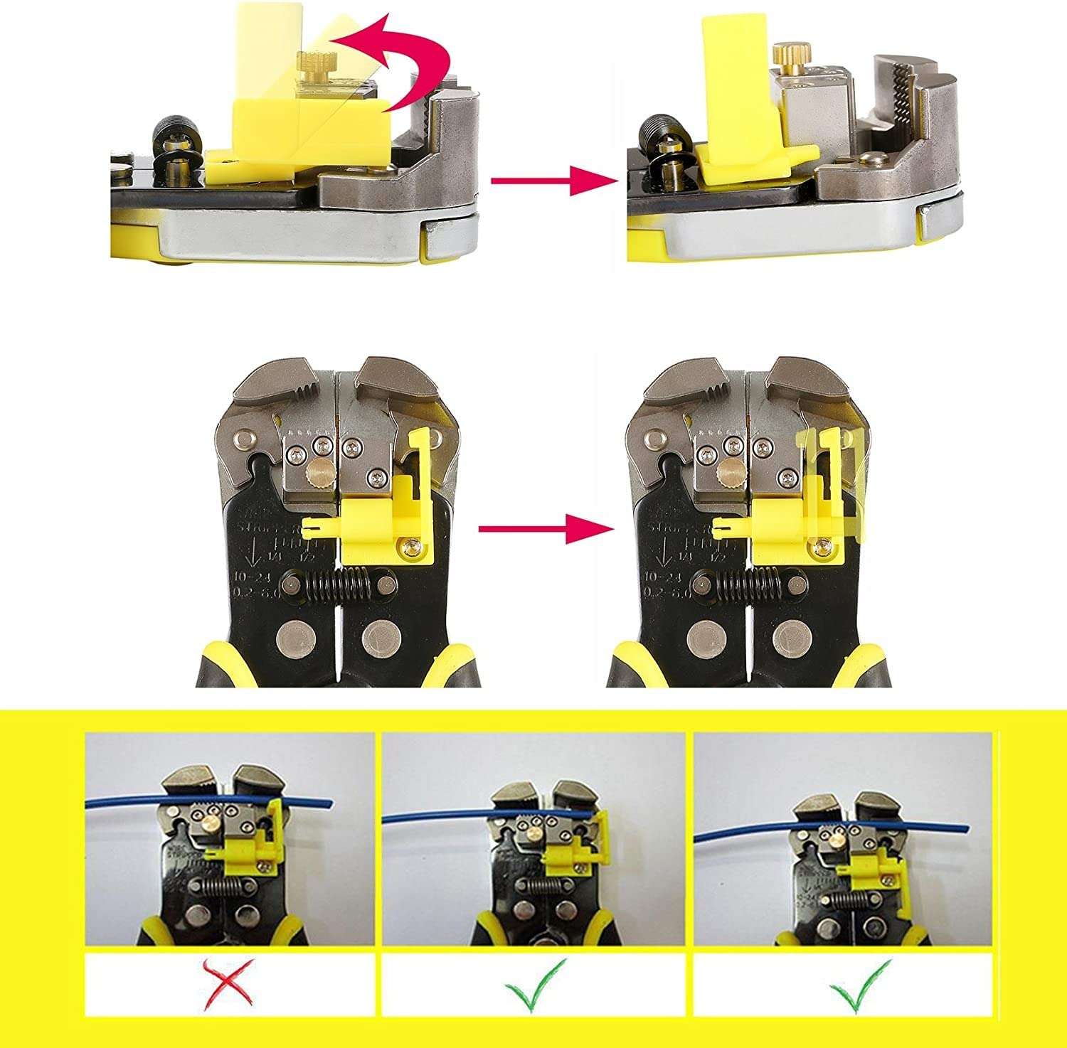 Scalebee Wire Stripper, Wire Strippers Electrical AWG 10-24 Compound Automatic Wire Stripper Plier 3-in-1 Hand Tool Self-Adjusting Cable Stripper, Wire Cutter and Terminal Crimper 6