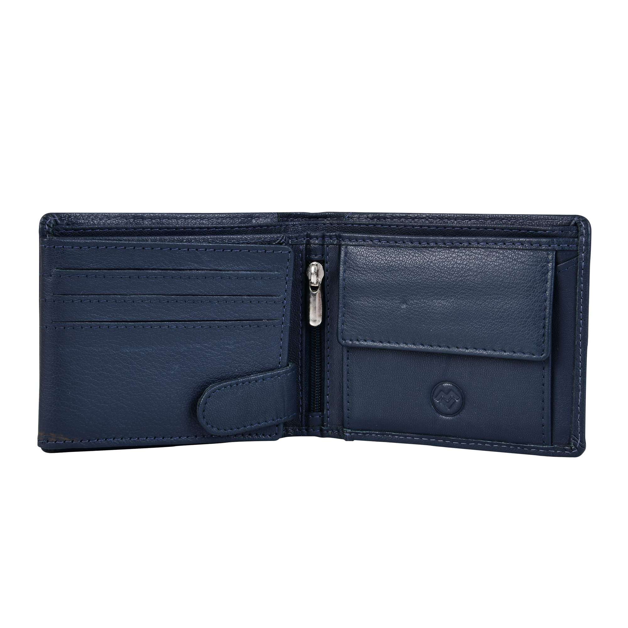 Men Casual, Trendy Blue Genuine Leather RFID Wallet (11 Card Slots) (Blue) 5